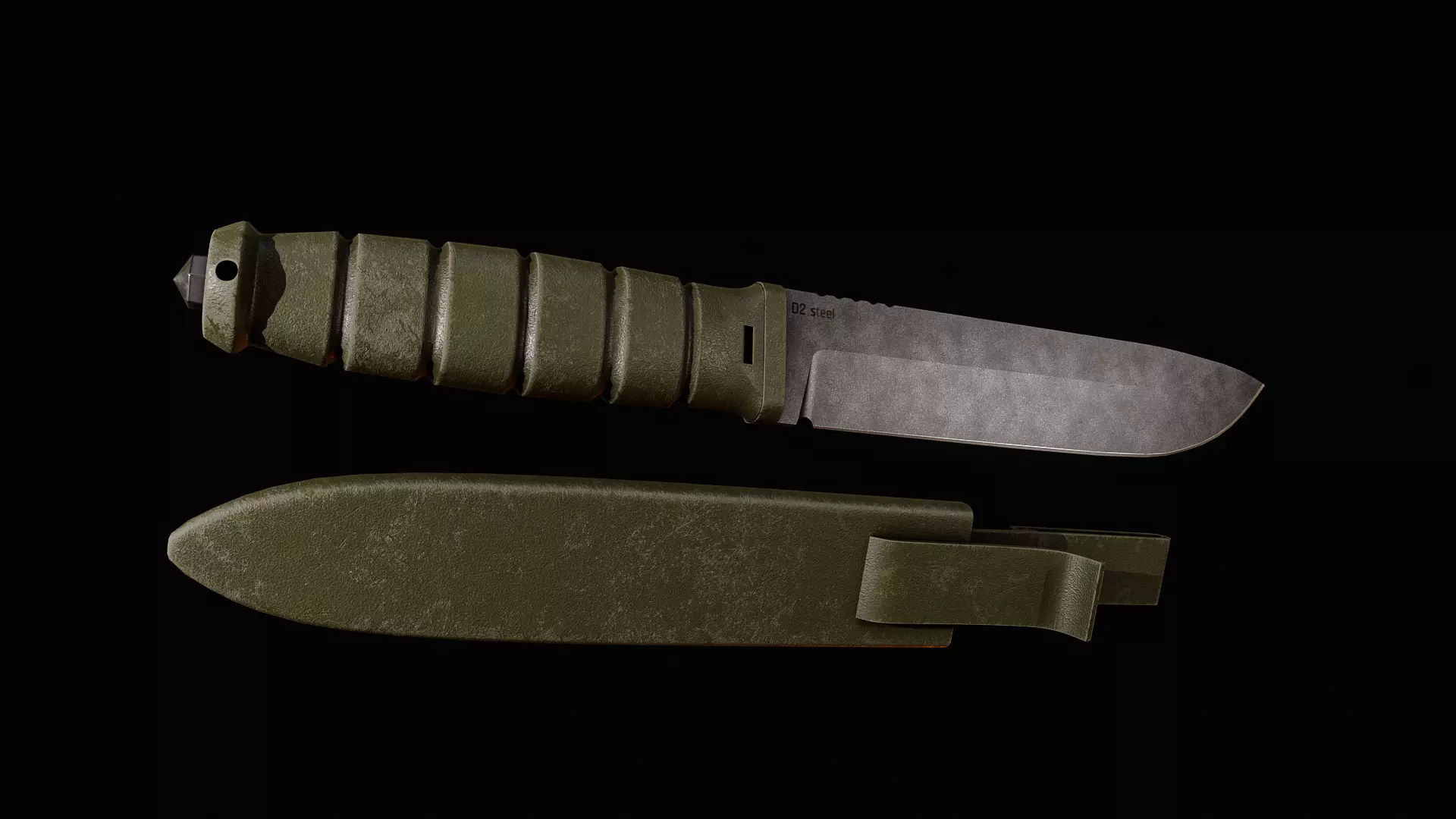 Tactical Knife with Plastic Sheats Low-poly 3D model_2