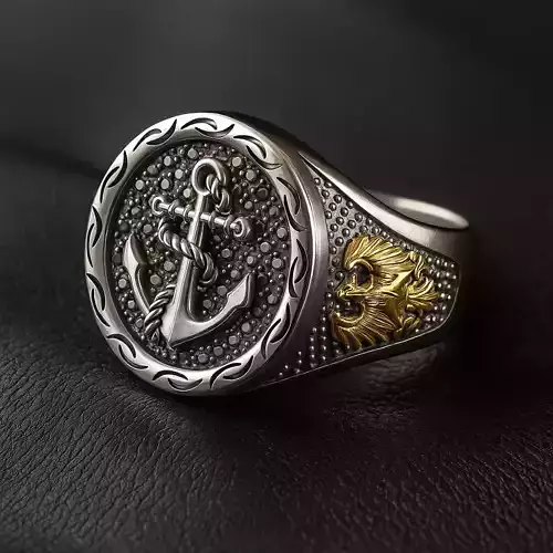 Luxury Anchor and Rope Signet Ring 3D Model Printable