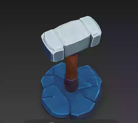 Stylized War Hammer 3D Model - Stone and Wood Prop