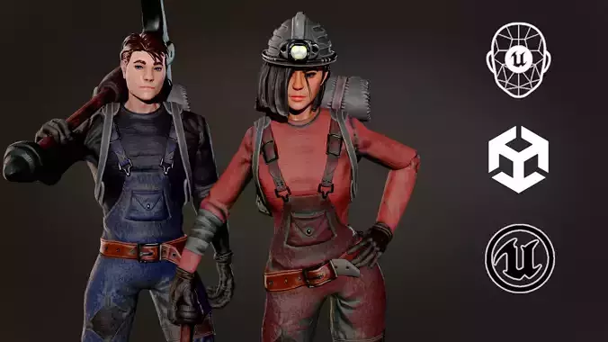 Modular Miner Duo  3D Character Pack