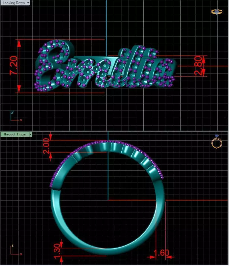 Emilia name ring 3D print model_5