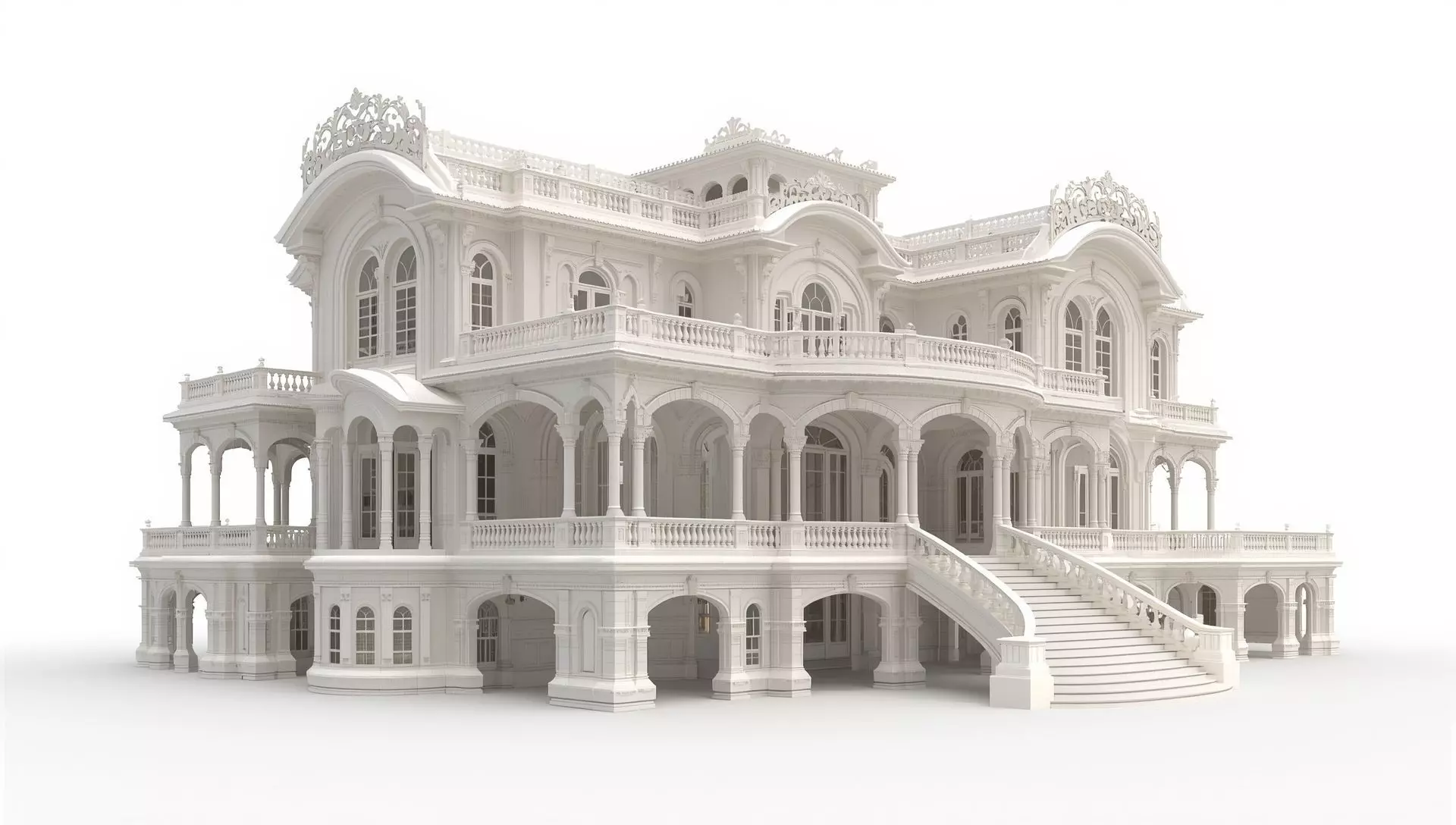 3d Model of Ornate two-story mansion 3D print model_0