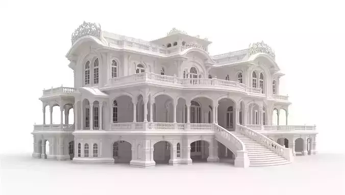 3d Model of Ornate two-story mansion