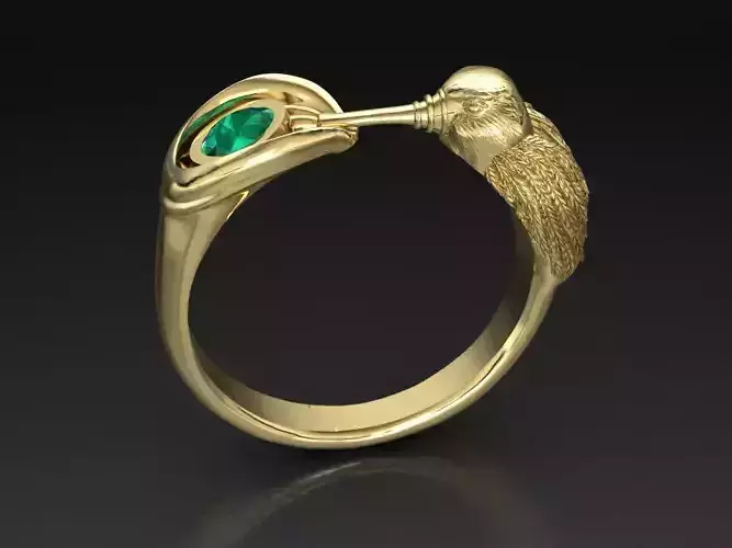 Hummingbird ring with water lily and gemstone 3D model
