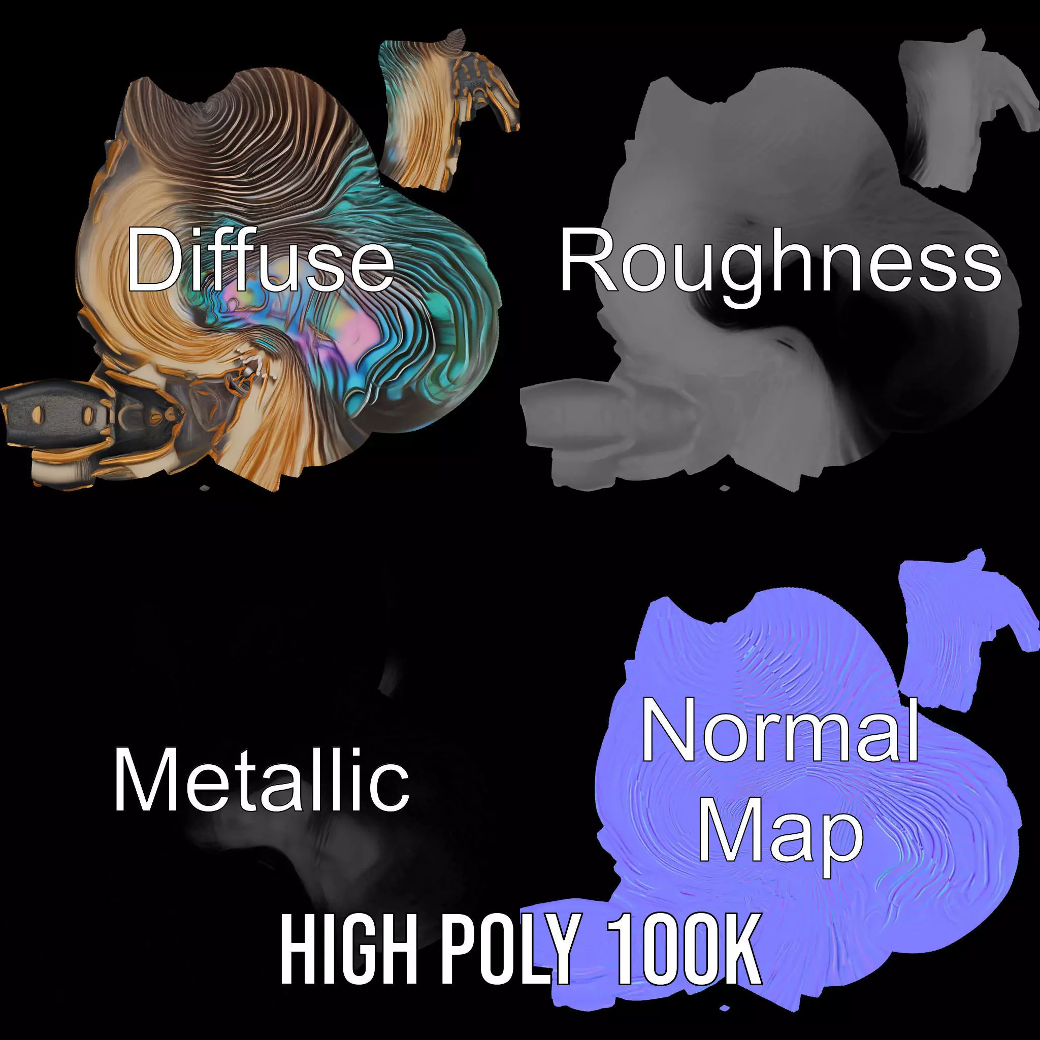 Iridescent Seashell model pack Low-poly 3D model_3