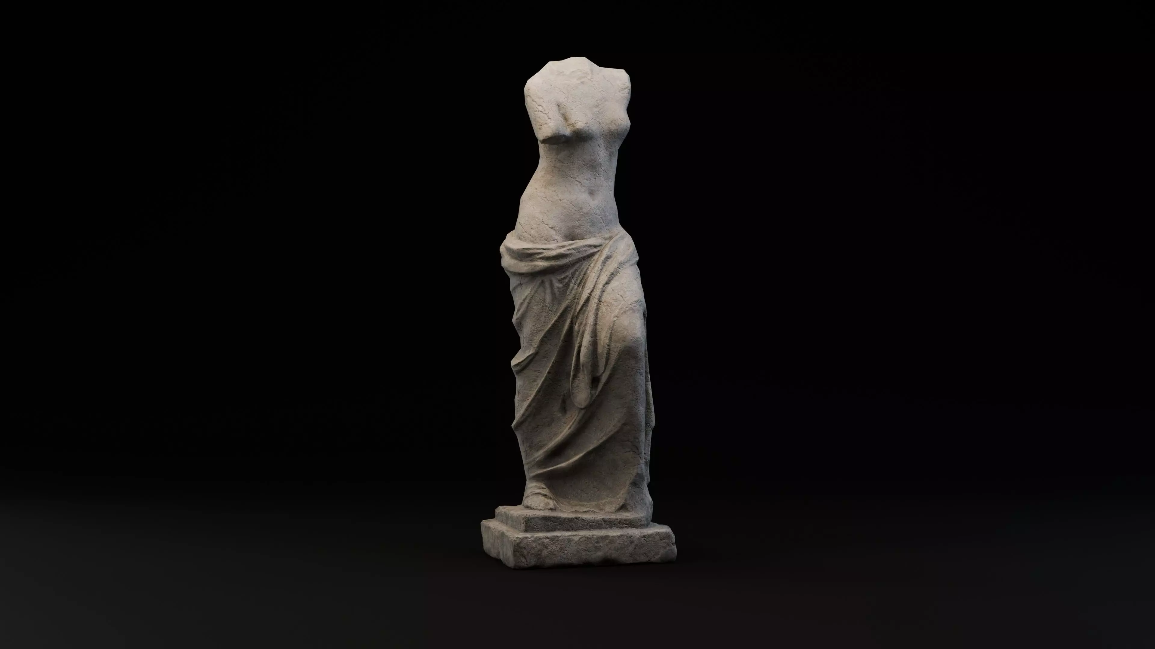 Antique damaged limestone sculpture Low-poly 3D model_0