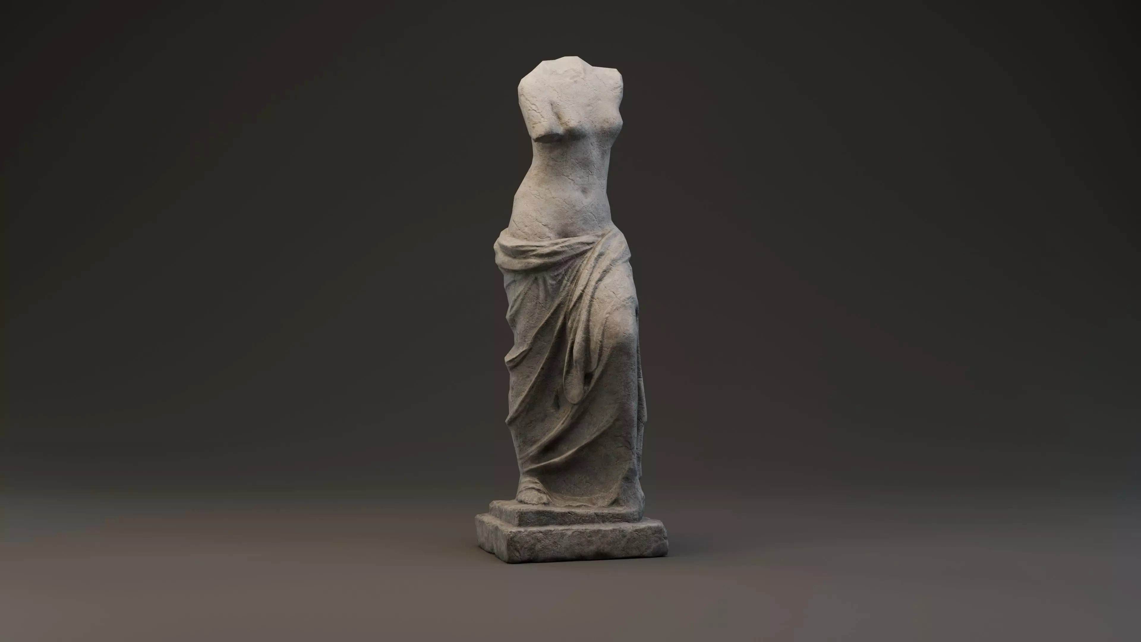 Antique damaged limestone sculpture Low-poly 3D model_1