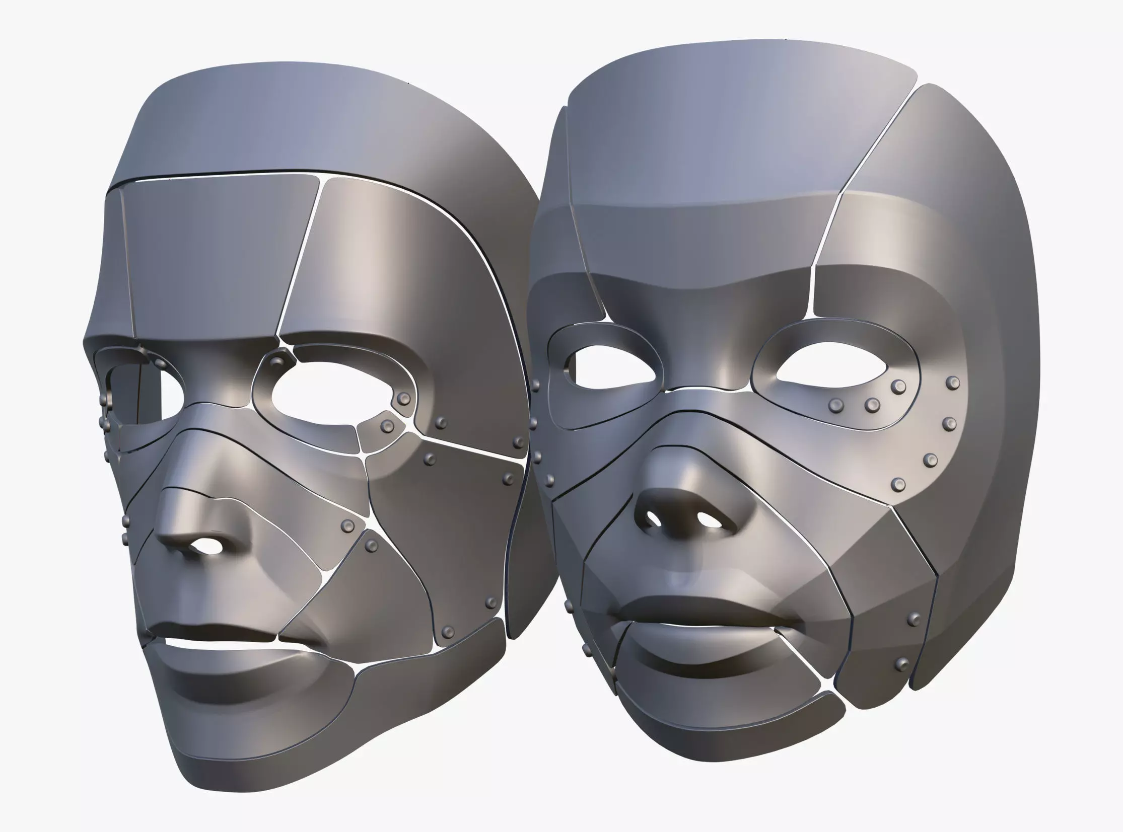 Cybernetic Male and Female Masks 3D model_0