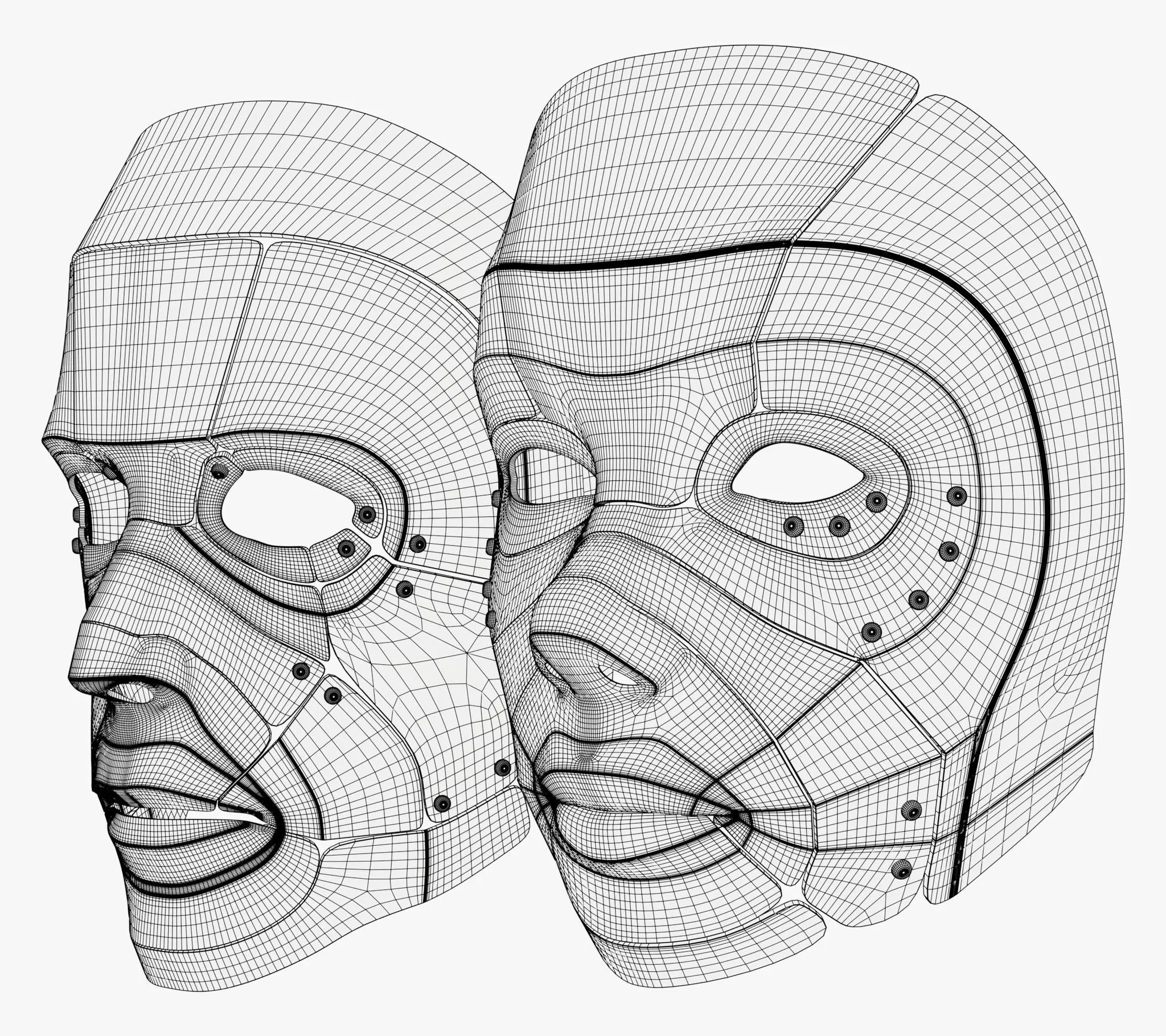 Cybernetic Male and Female Masks 3D model_7