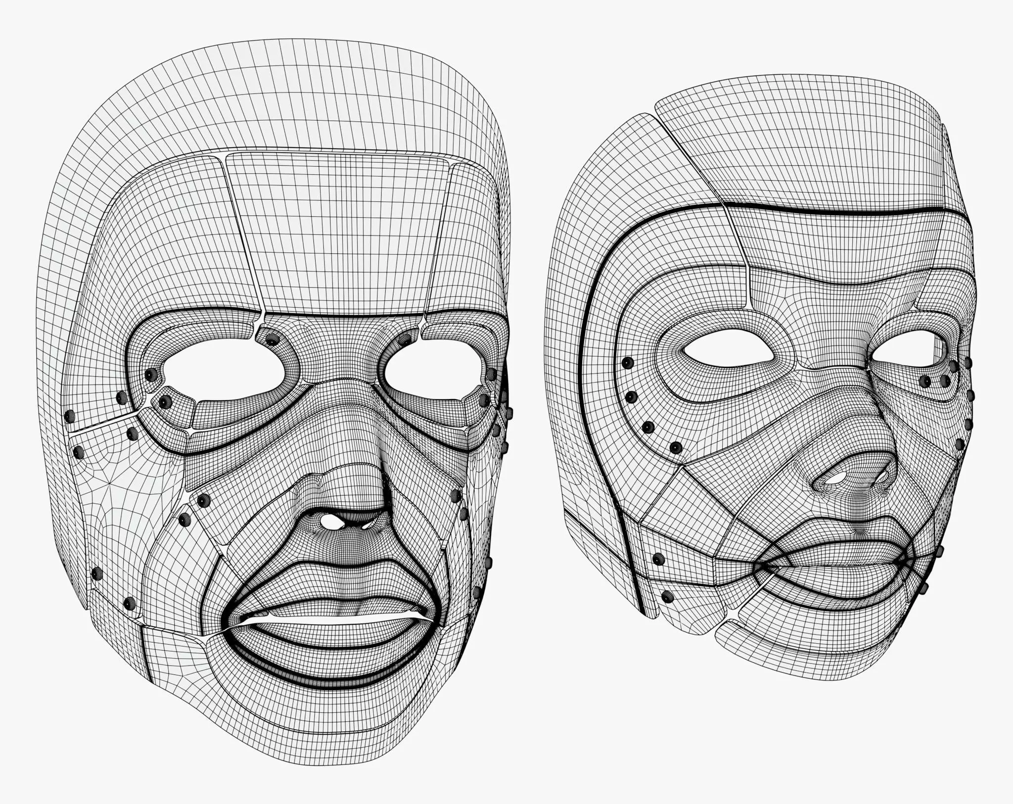 Cybernetic Male and Female Masks 3D model_8