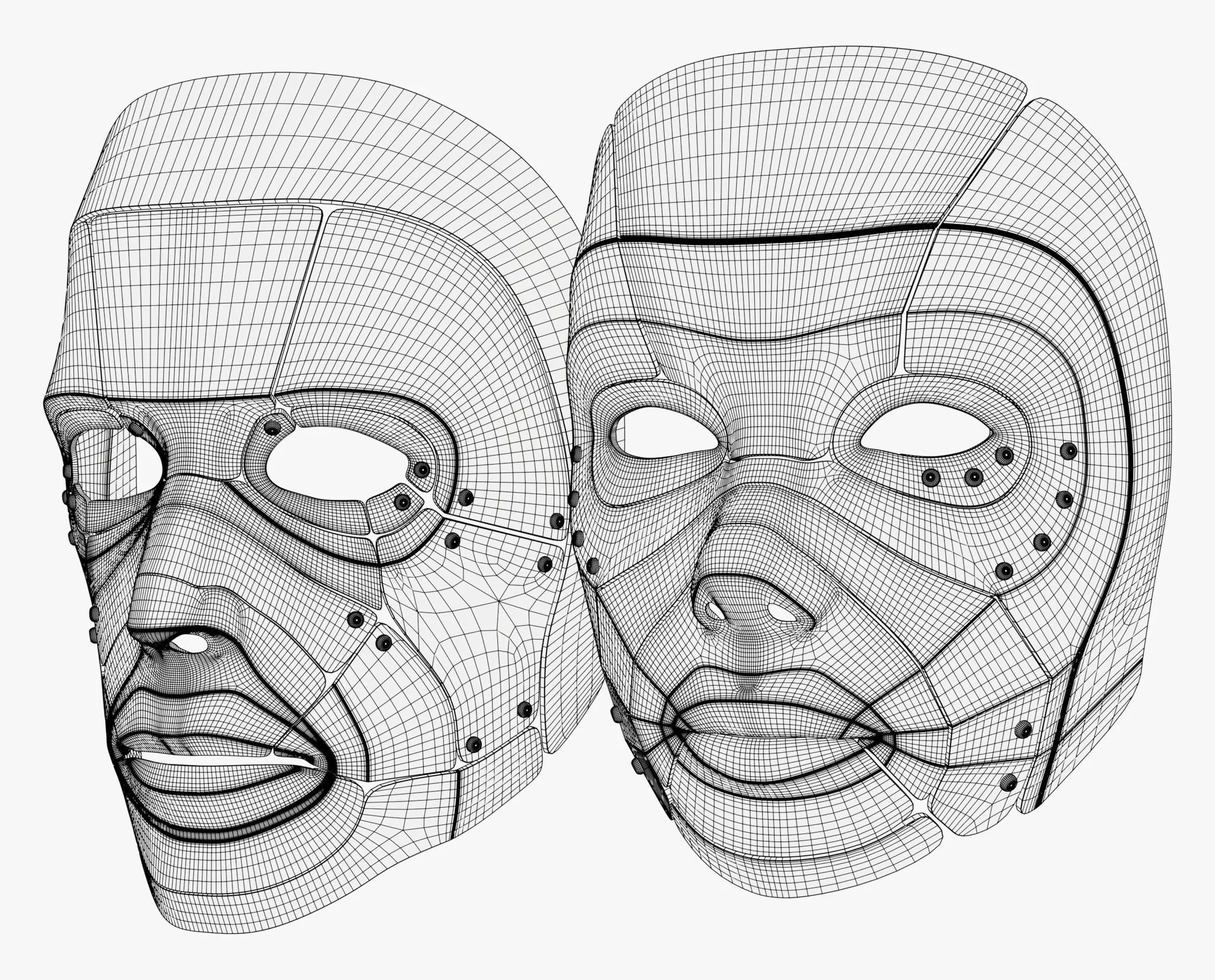 Cybernetic Male and Female Masks 3D model_6