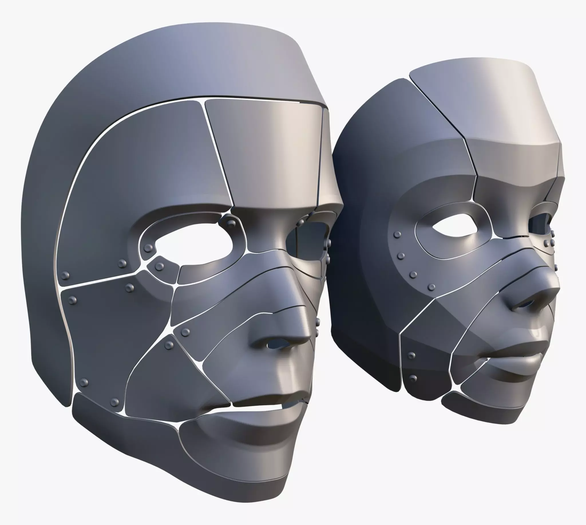 Cybernetic Male and Female Masks 3D model_4