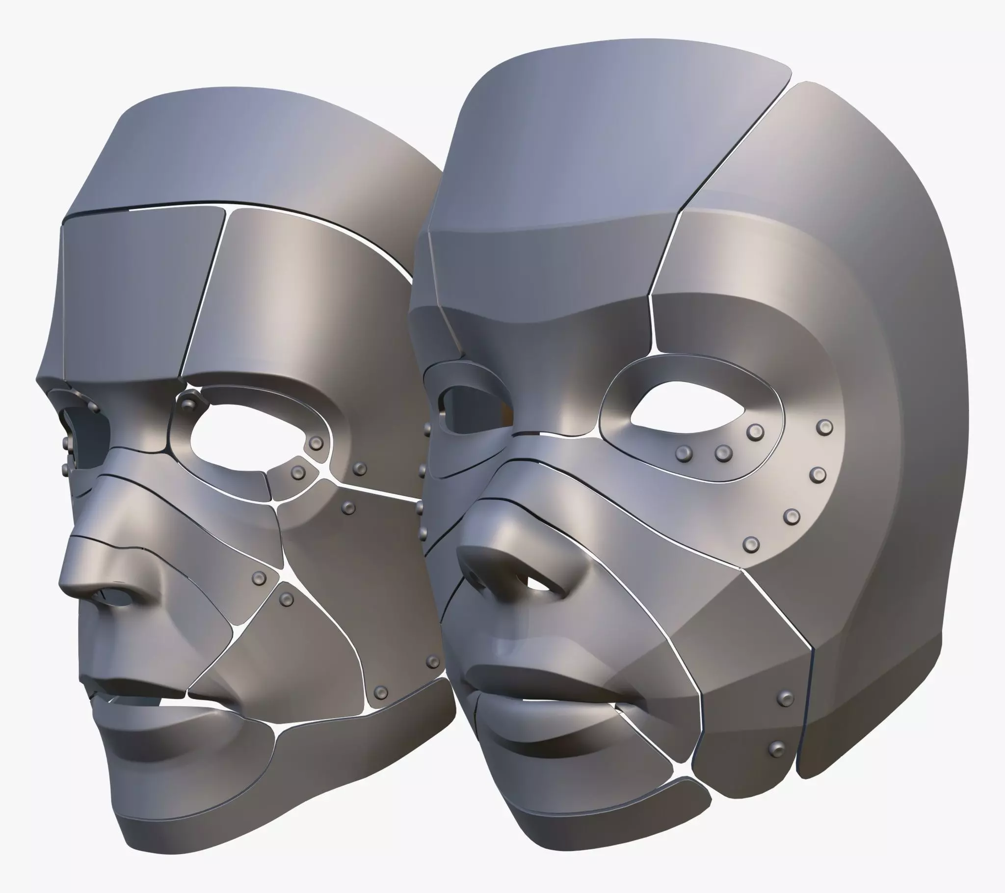 Cybernetic Male and Female Masks 3D model_1