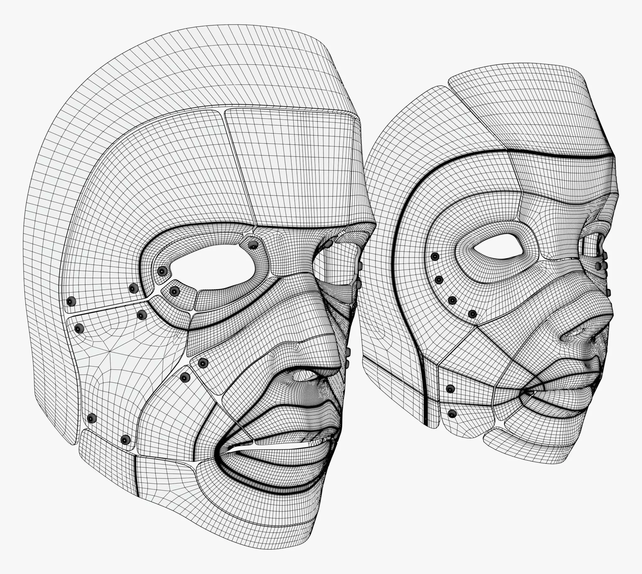 Cybernetic Male and Female Masks 3D model_10