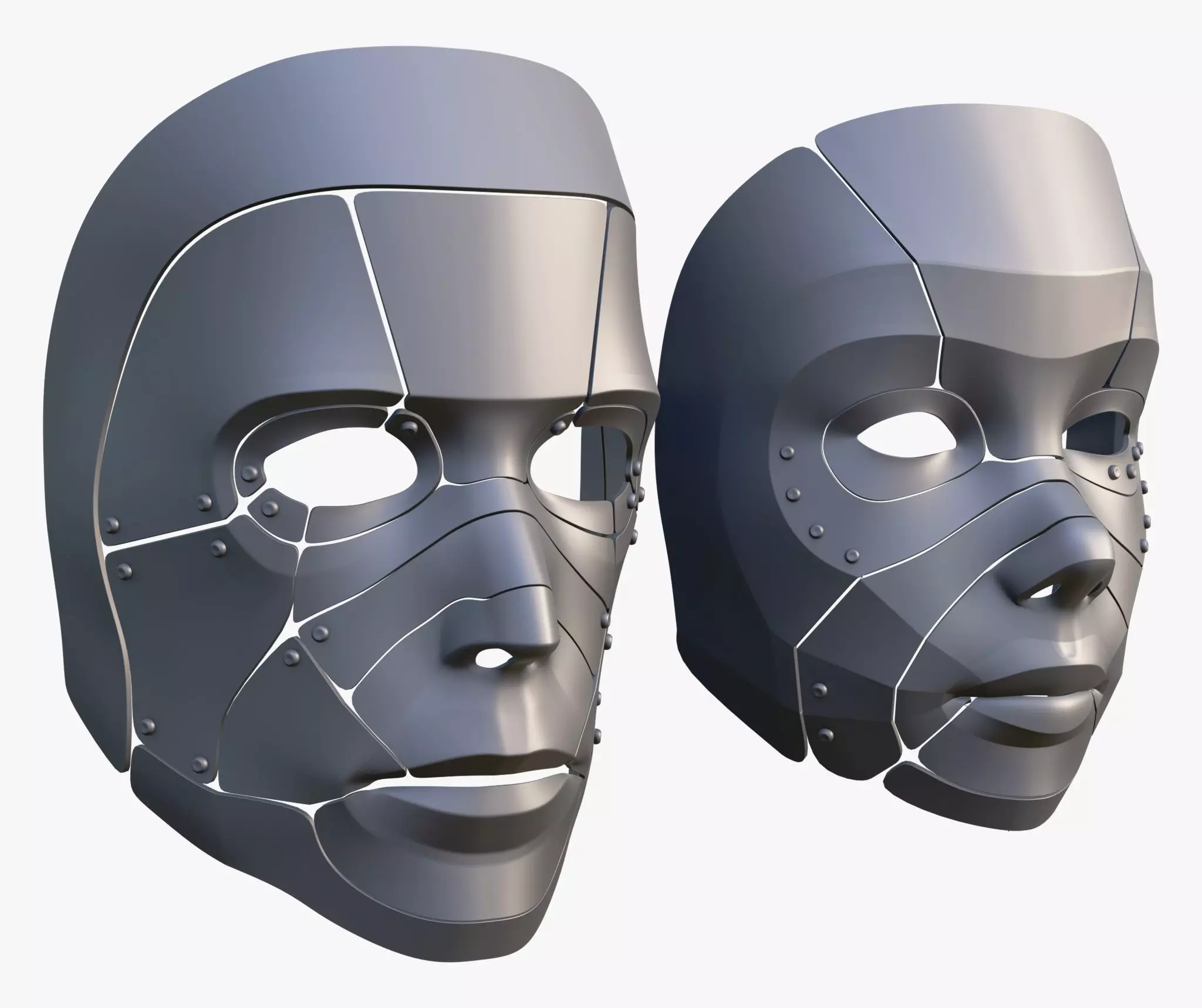 Cybernetic Male and Female Masks 3D model_5
