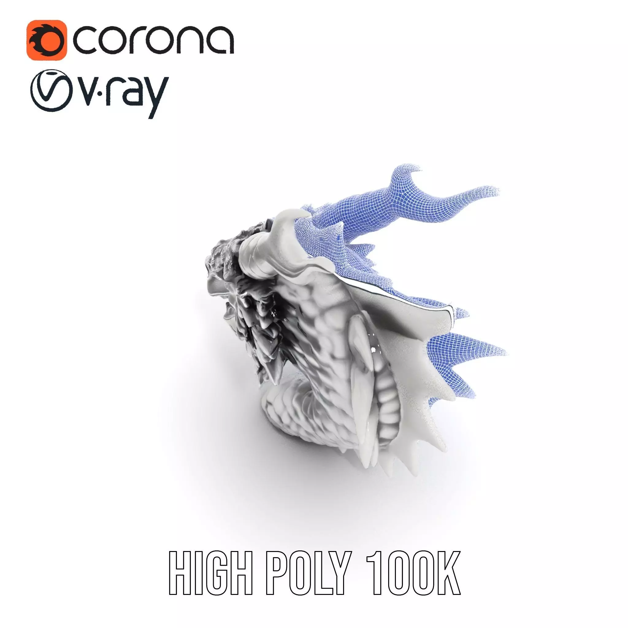 Silver Dragon Head model pack Low-poly 3D model_32