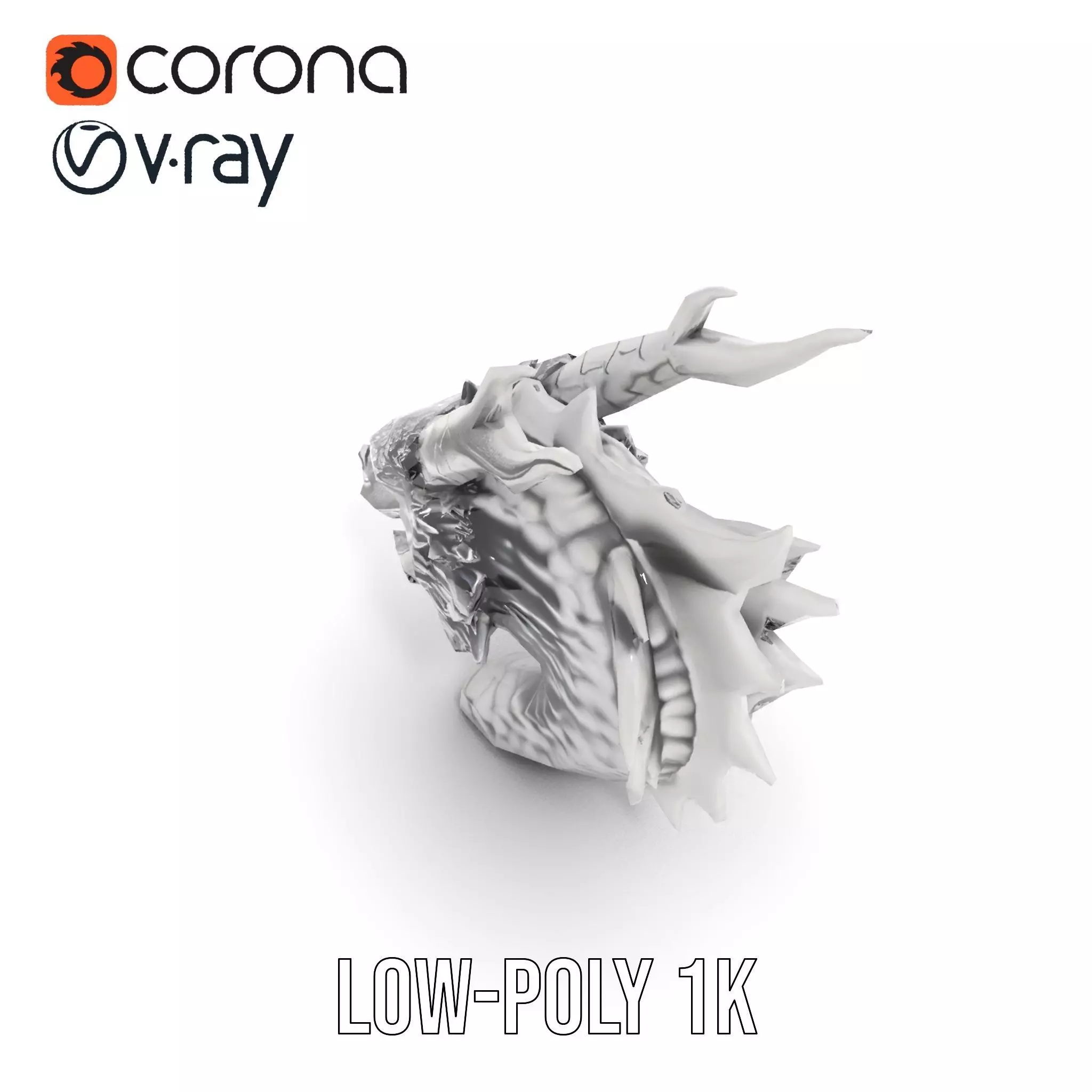 Silver Dragon Head model pack Low-poly 3D model_14