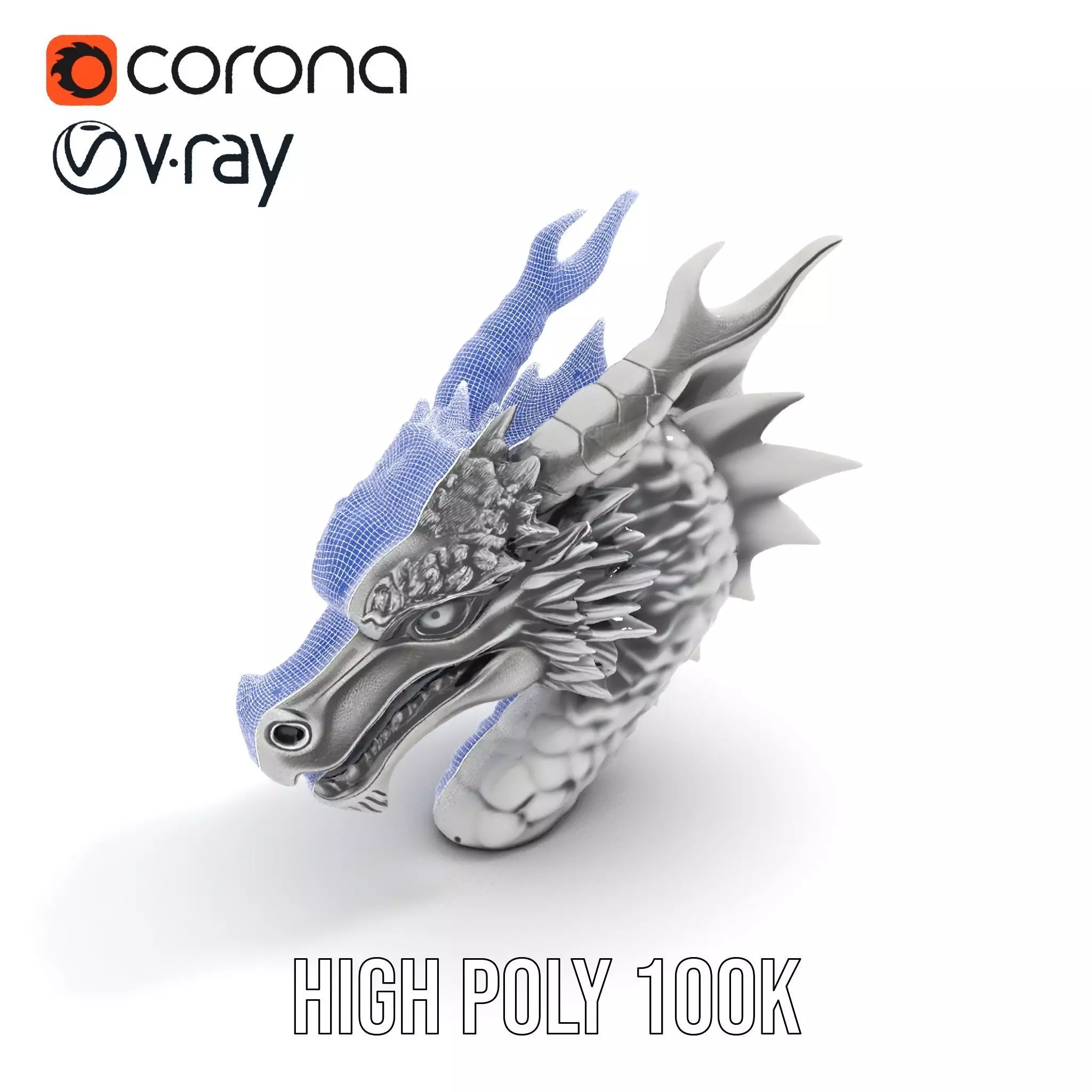 Silver Dragon Head model pack Low-poly 3D model_28