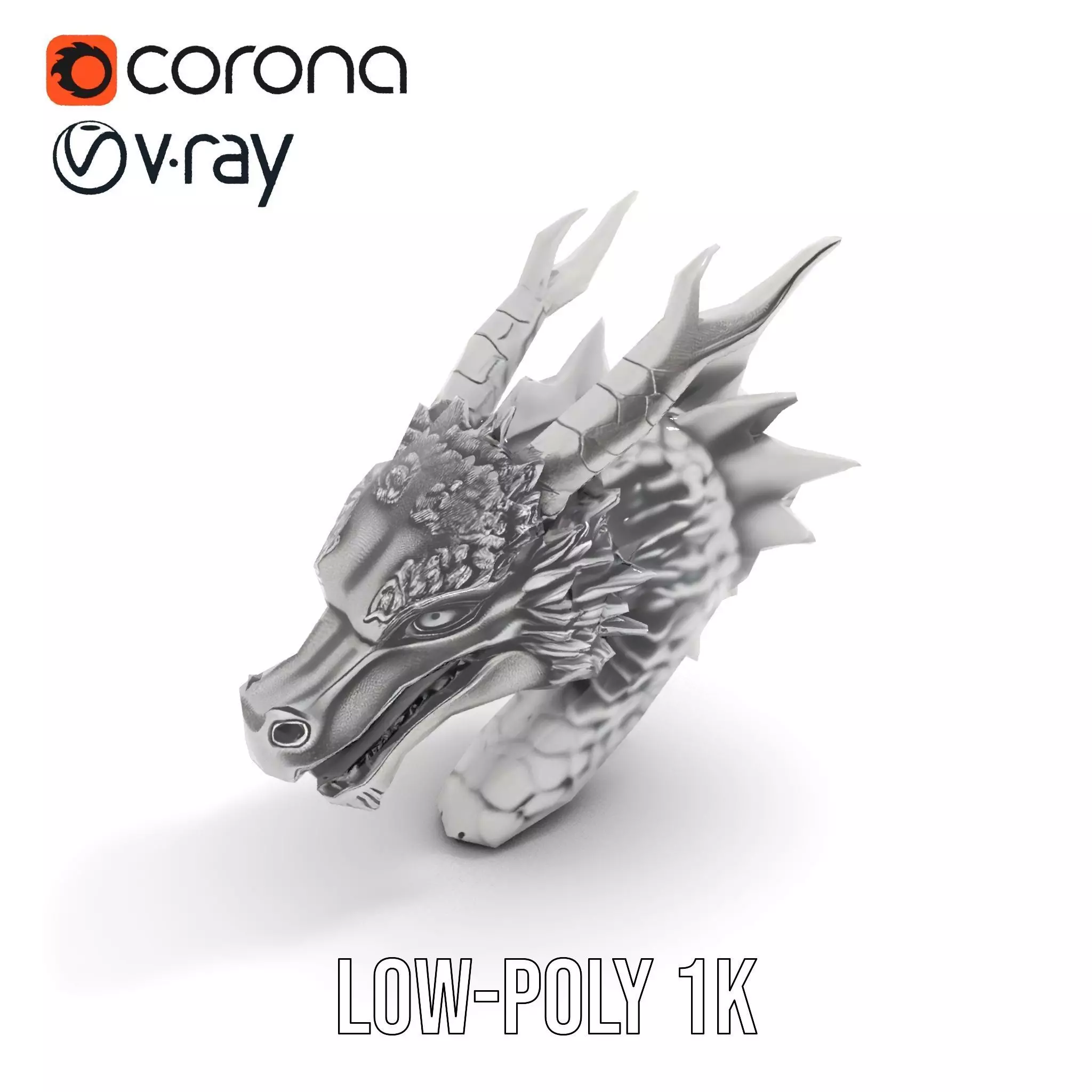 Silver Dragon Head model pack Low-poly 3D model_9