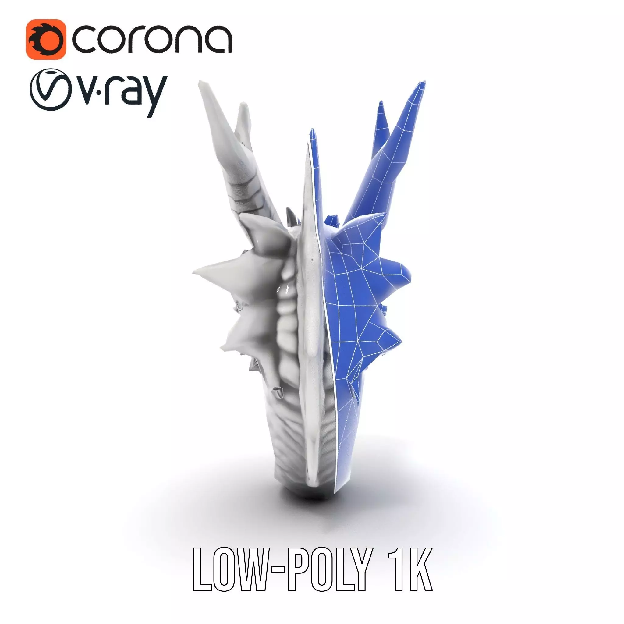 Silver Dragon Head model pack Low-poly 3D model_30