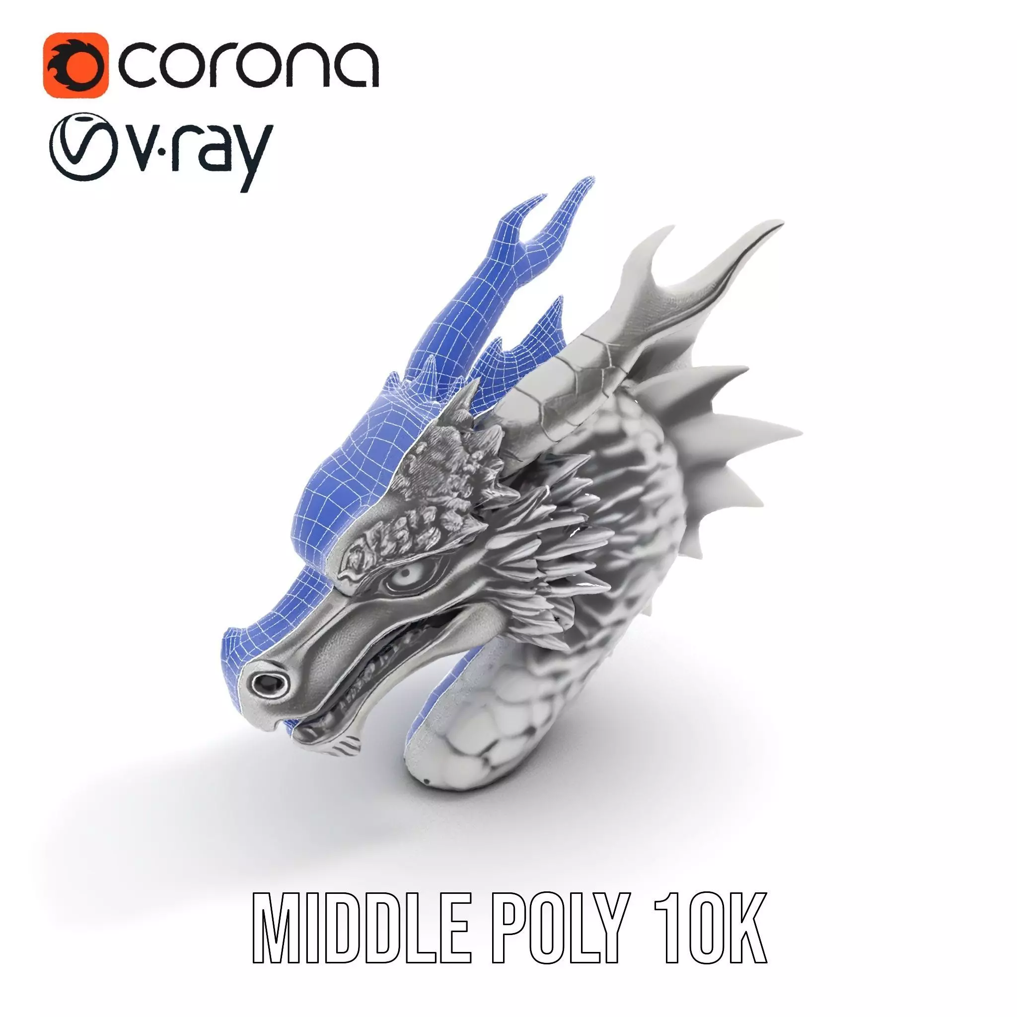 Silver Dragon Head model pack Low-poly 3D model_13