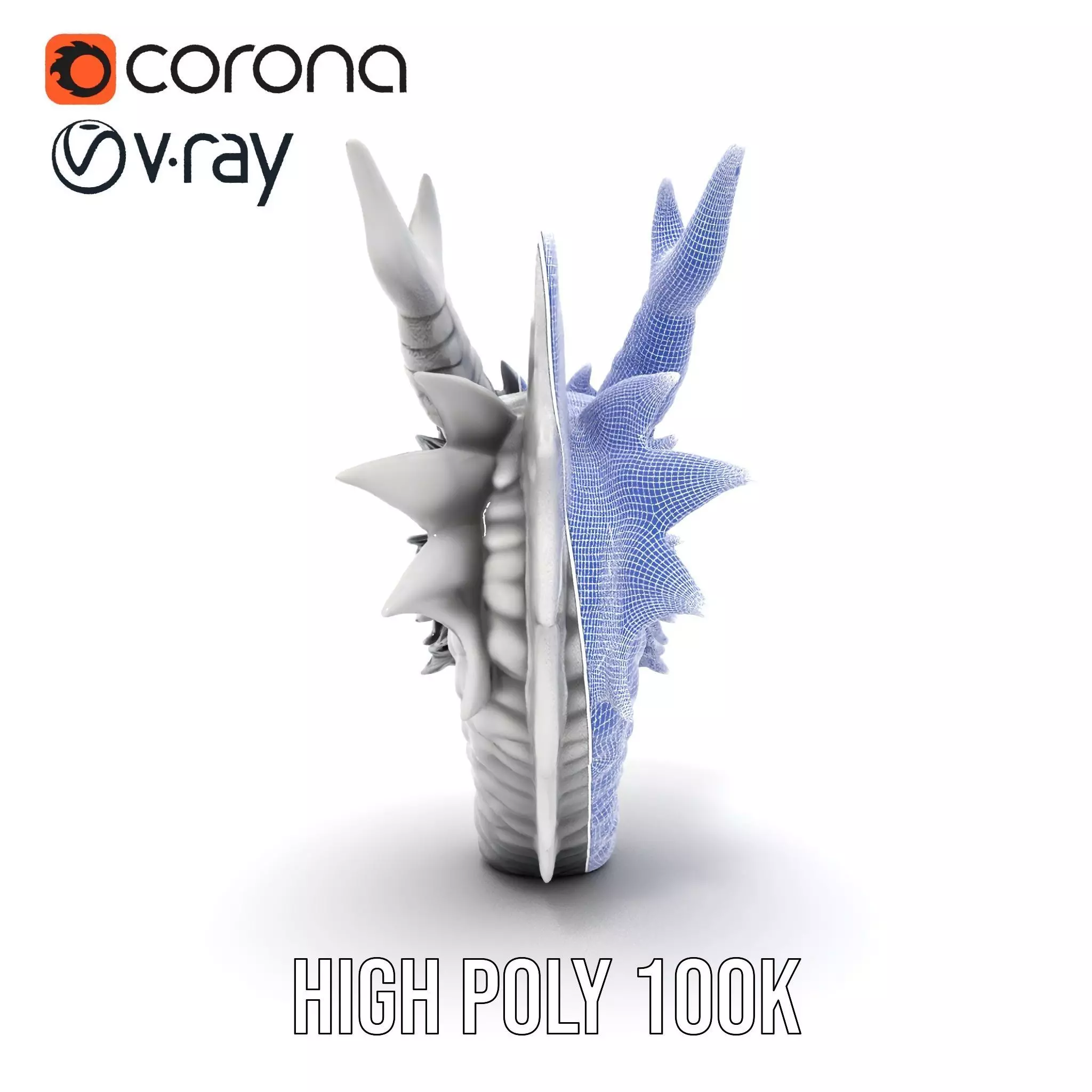 Silver Dragon Head model pack Low-poly 3D model_34