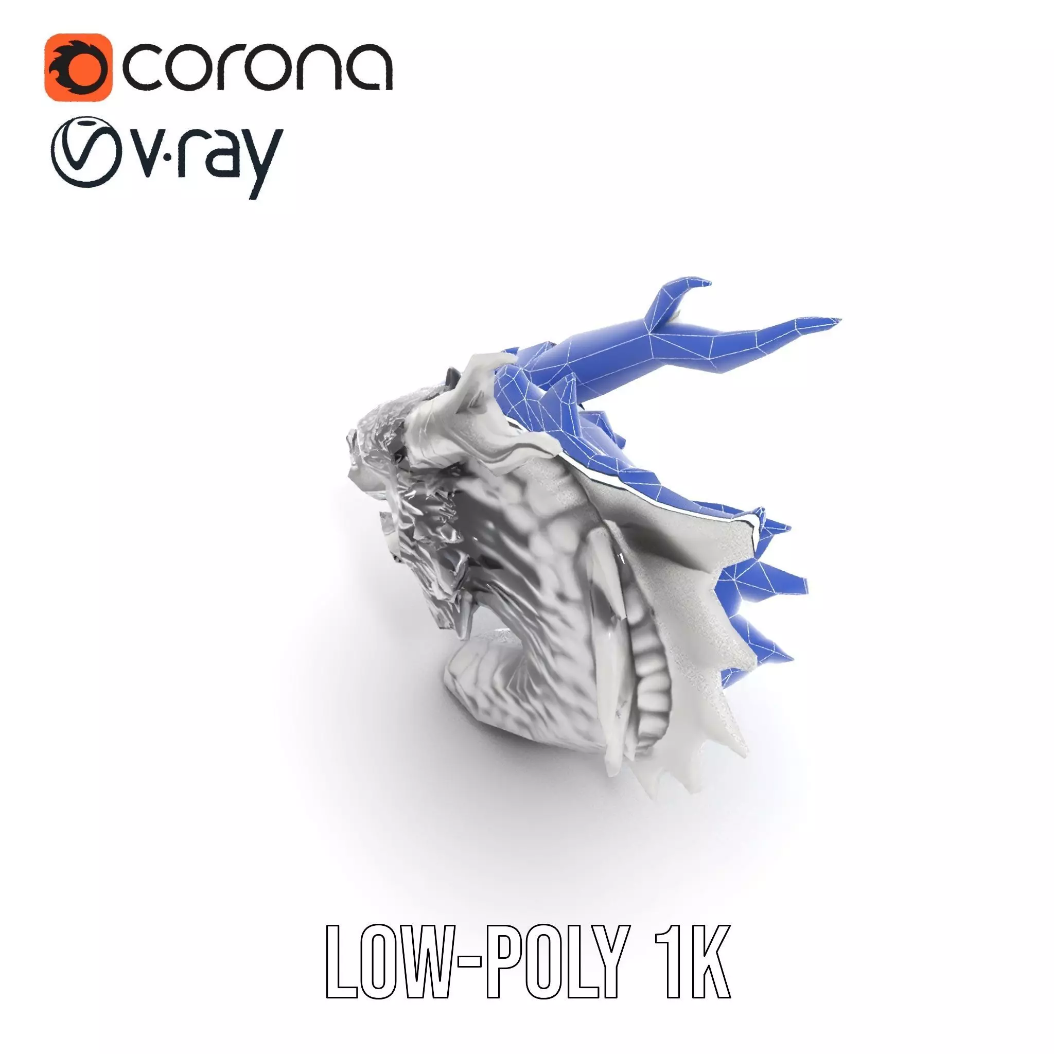 Silver Dragon Head model pack Low-poly 3D model_17