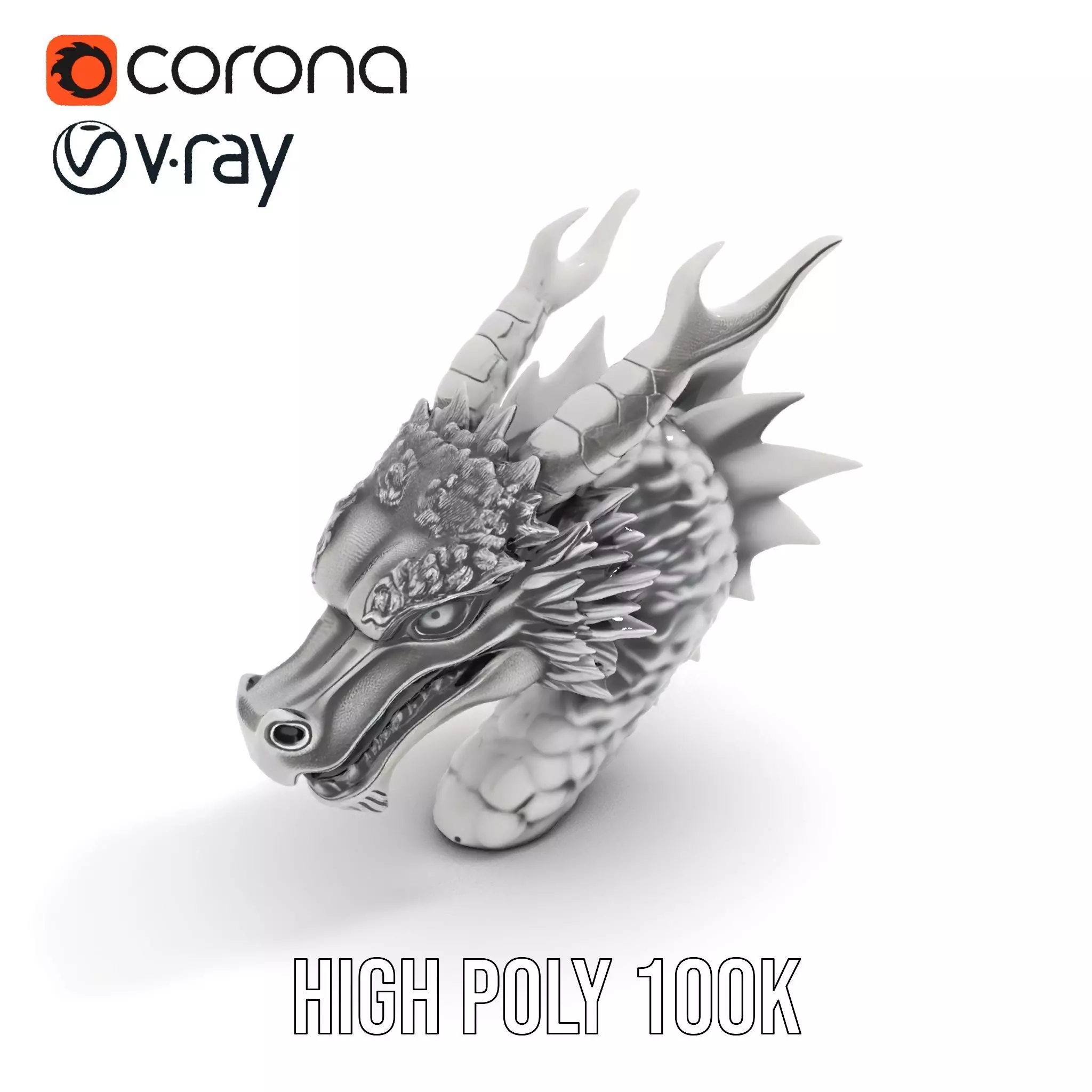 Silver Dragon Head model pack Low-poly 3D model_20