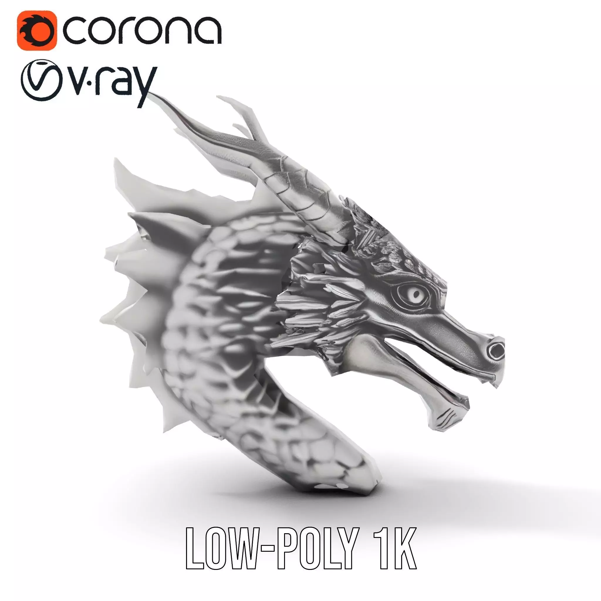Silver Dragon Head model pack Low-poly 3D model_24