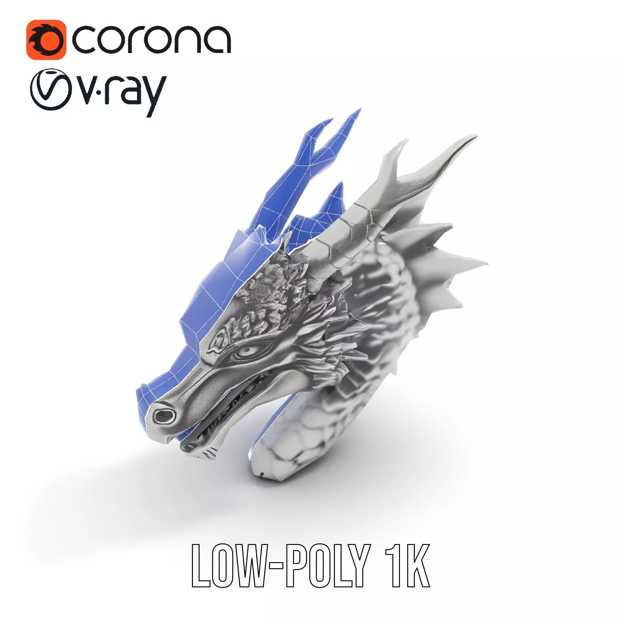 Silver Dragon Head model pack Low-poly 3D model_27