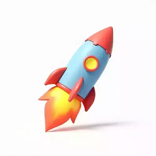 Cute Cartoon Blue Rocket Ship 3D Model