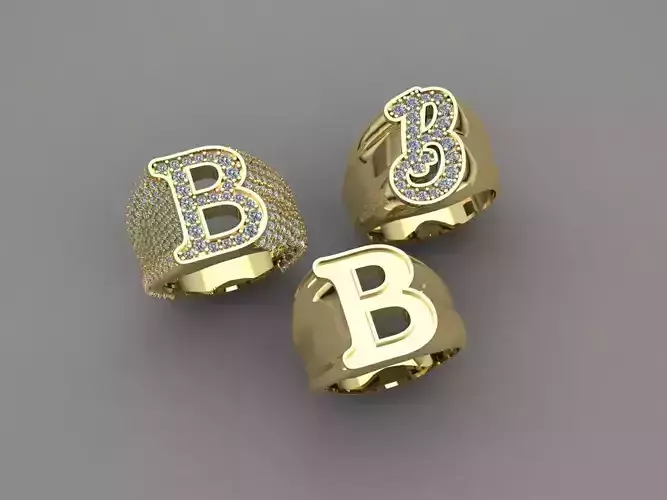 letter B ring desing with rhinestones 3D model