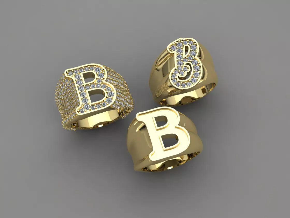 letter B ring desing with rhinestones 3D model 3D print model