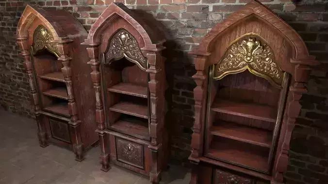Classic carved cabinet lowpoly  clean and dirt version texture