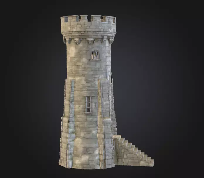 Stone Watchtower Low-poly 3D model_5