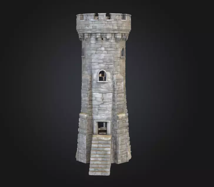 Stone Watchtower Low-poly 3D model_0