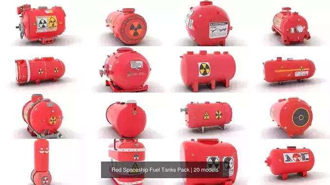 Red Spaceship Fuel Tanks Pack 3D Model Collection