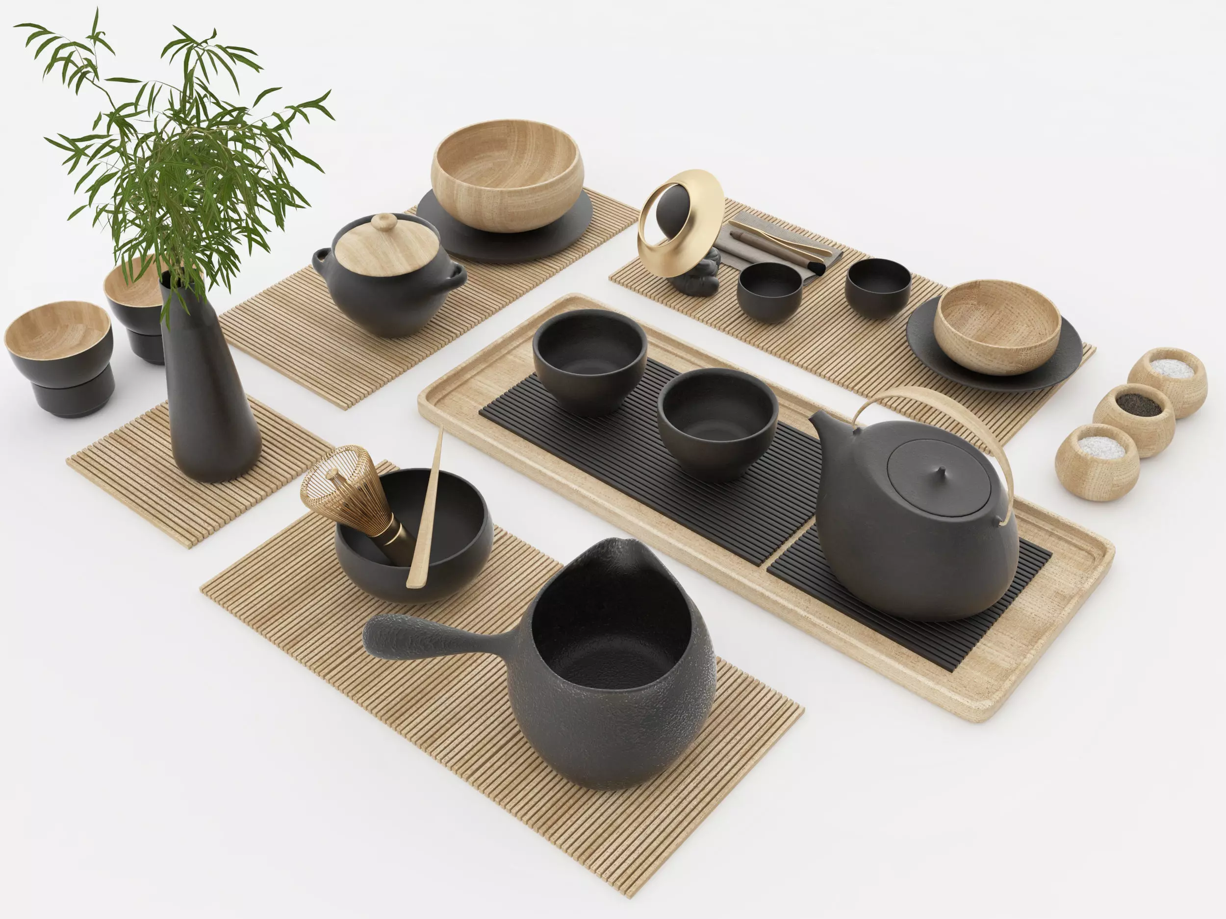 Chinese tea set Low-poly 3D model_4