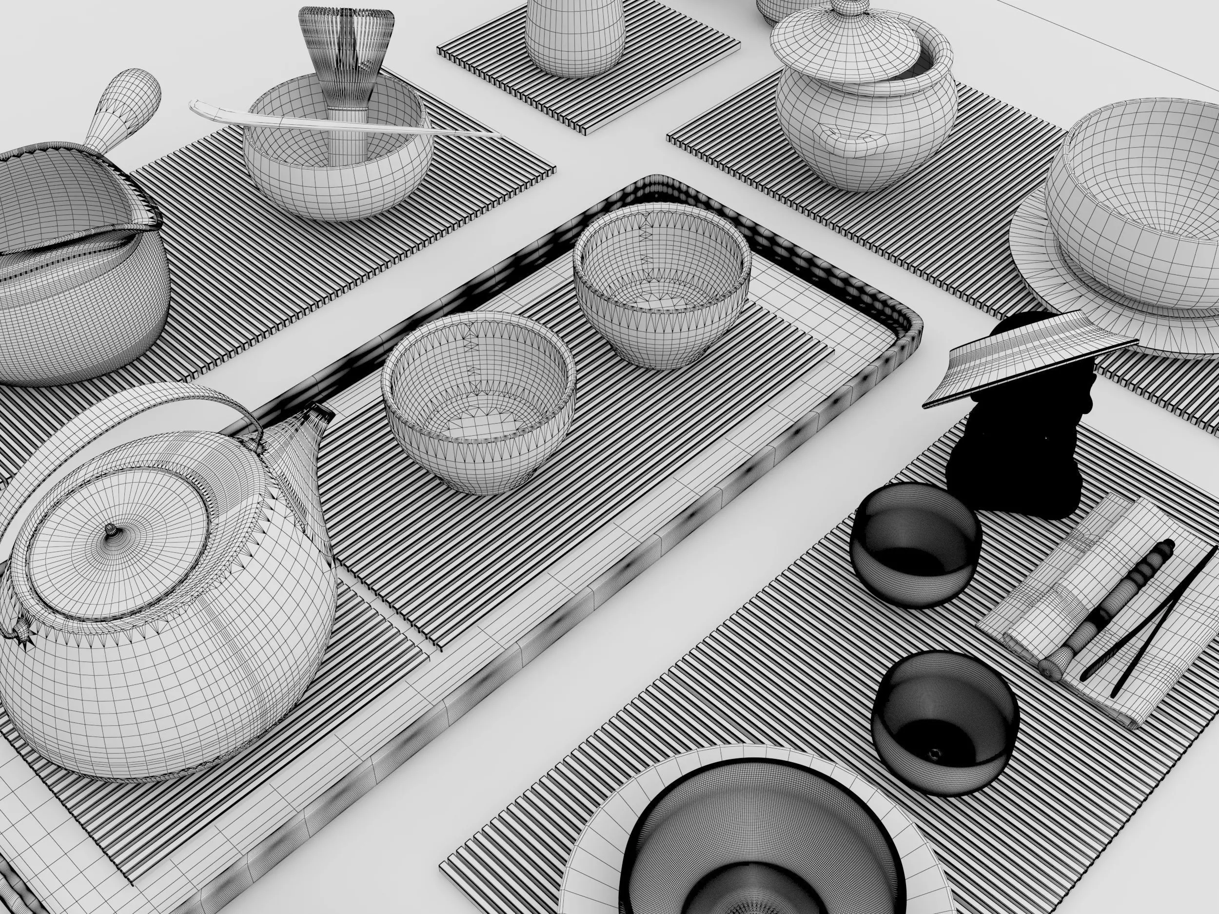 Chinese tea set Low-poly 3D model_8