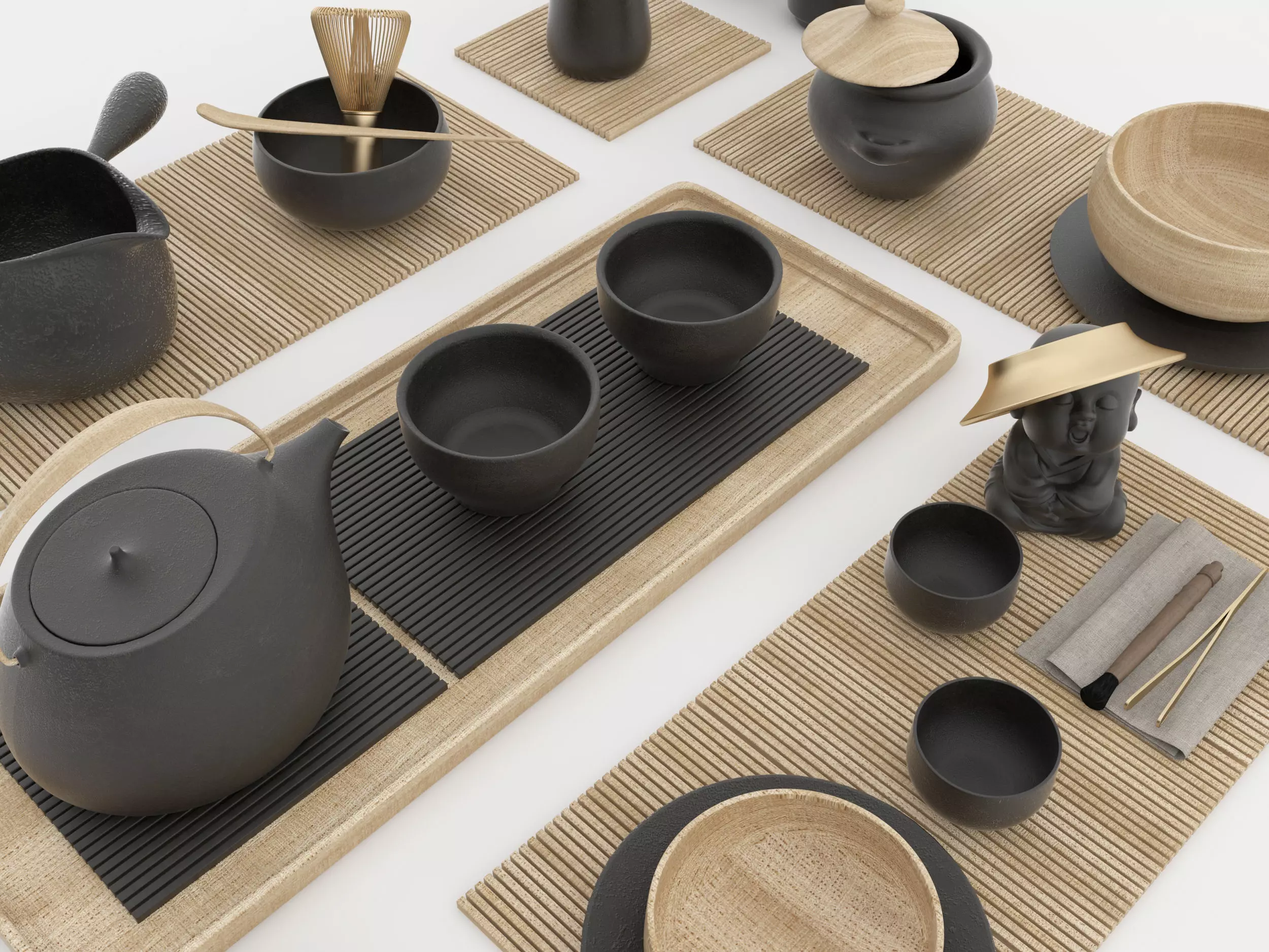 Chinese tea set Low-poly 3D model_5