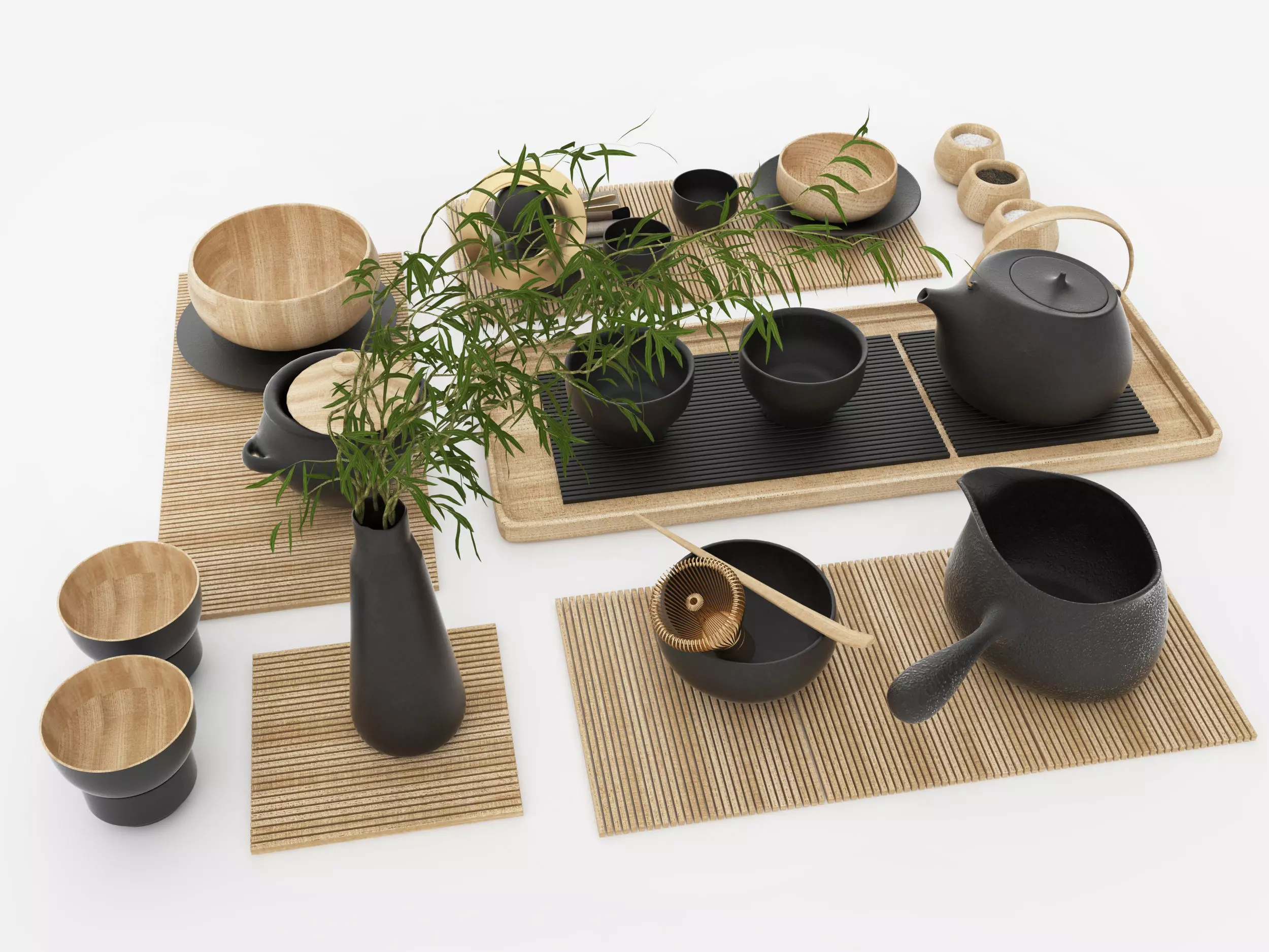 Chinese tea set Low-poly 3D model_3