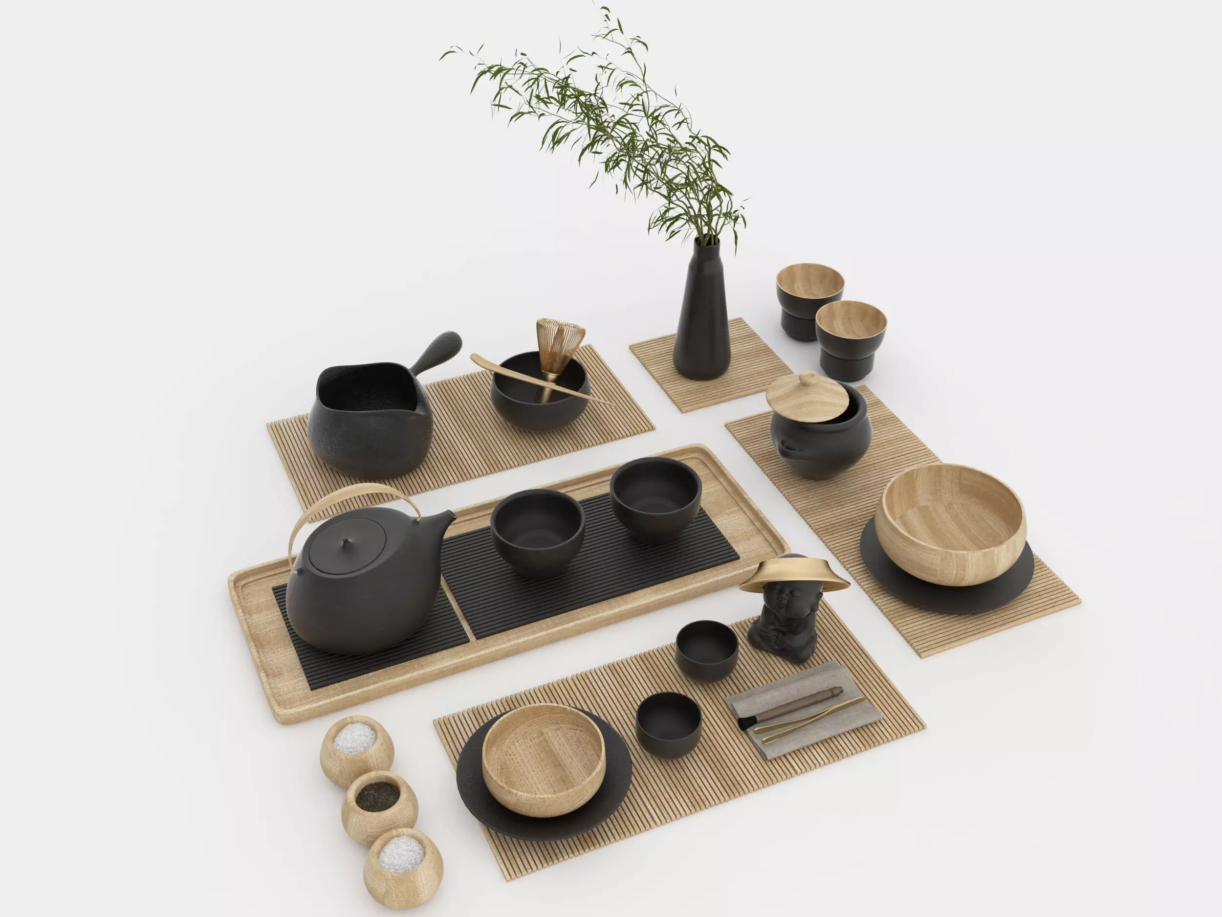 Chinese tea set Low-poly 3D model_0