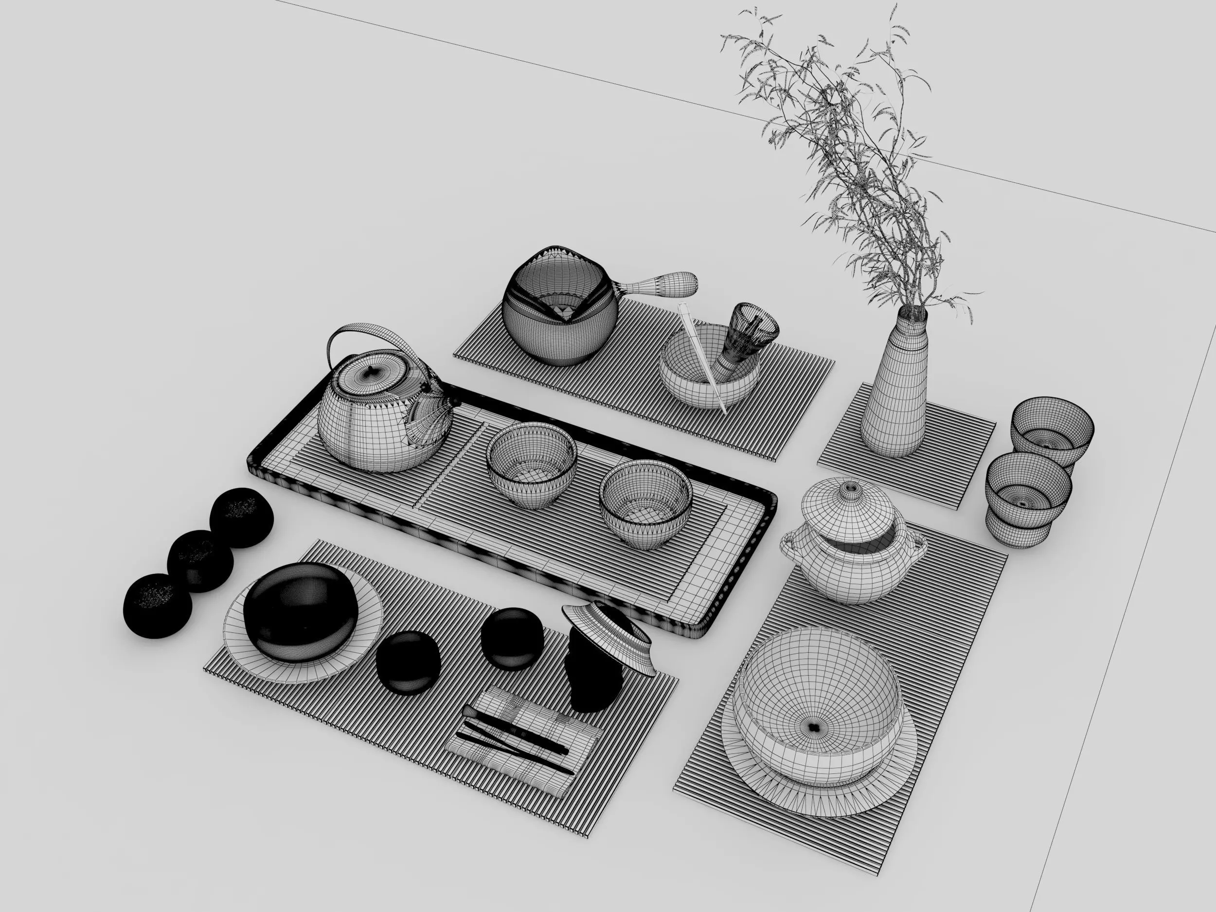 Chinese tea set Low-poly 3D model_7