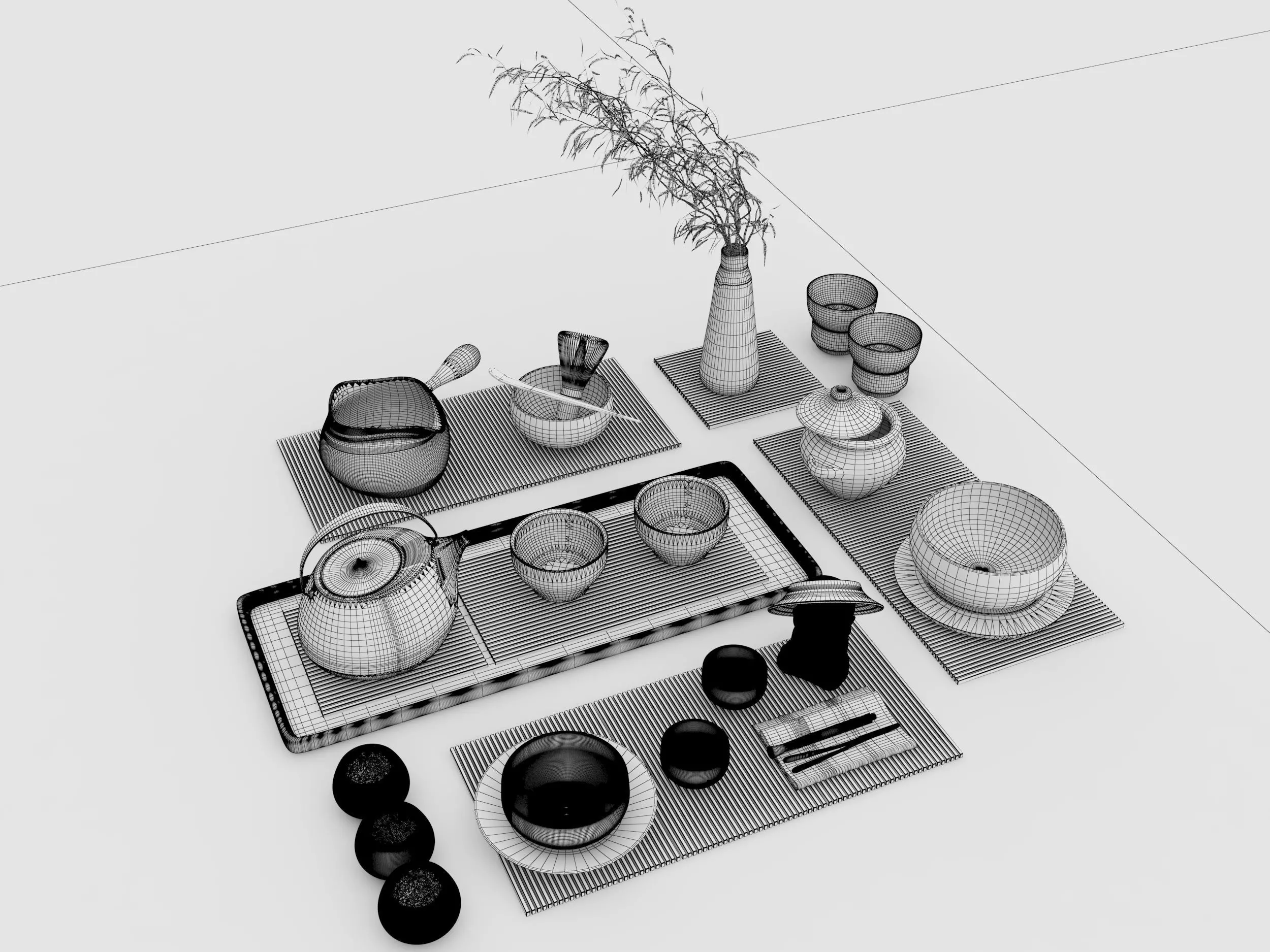 Chinese tea set Low-poly 3D model_6