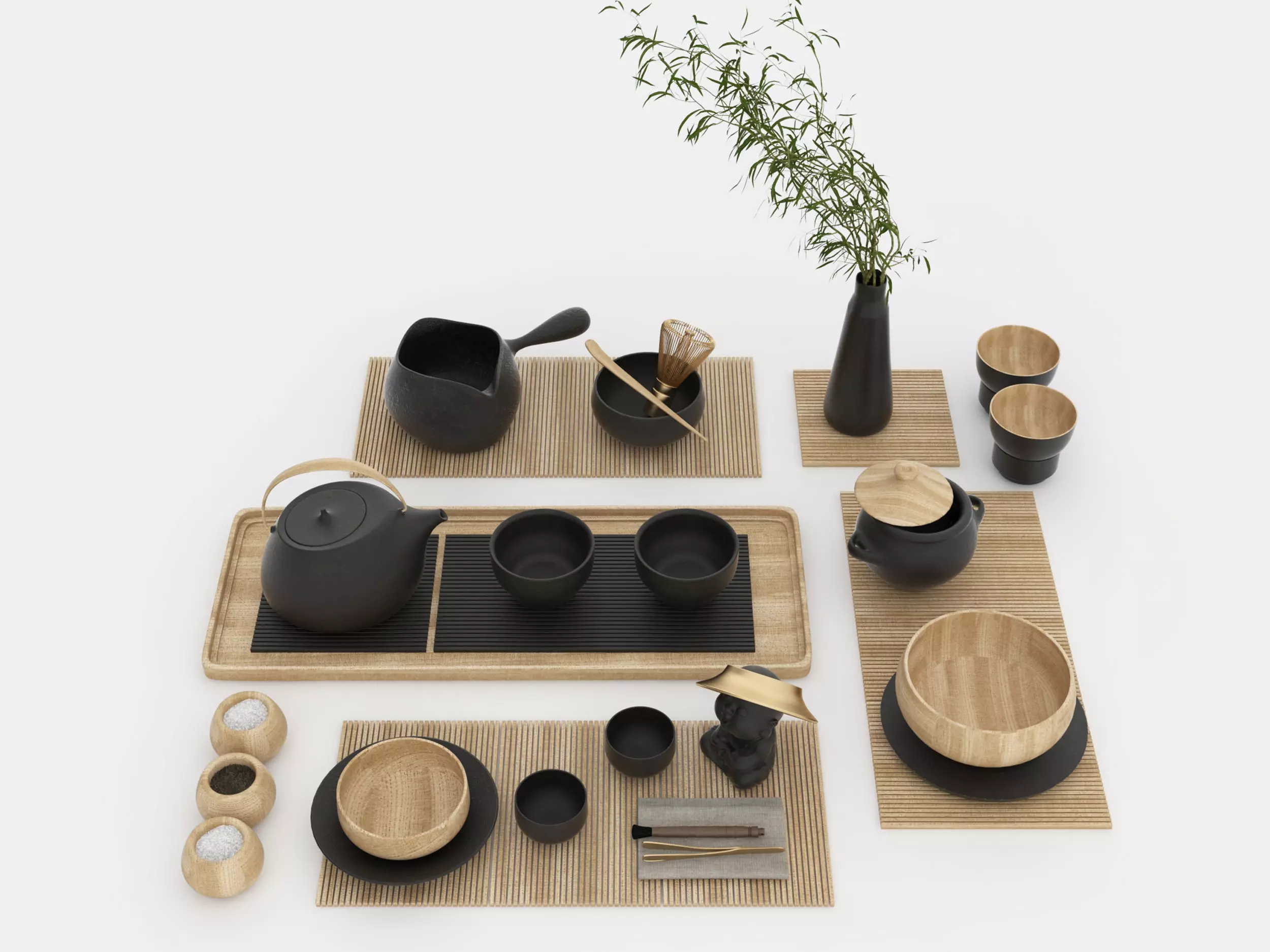 Chinese tea set Low-poly 3D model_2