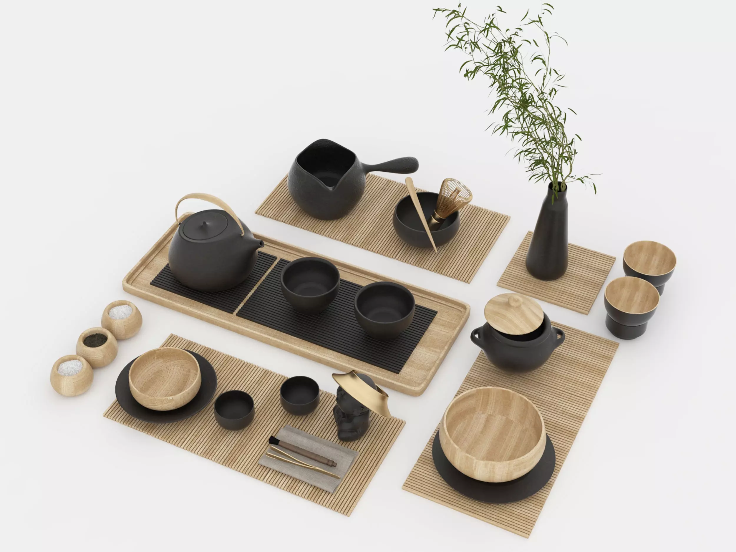 Chinese tea set Low-poly 3D model_1