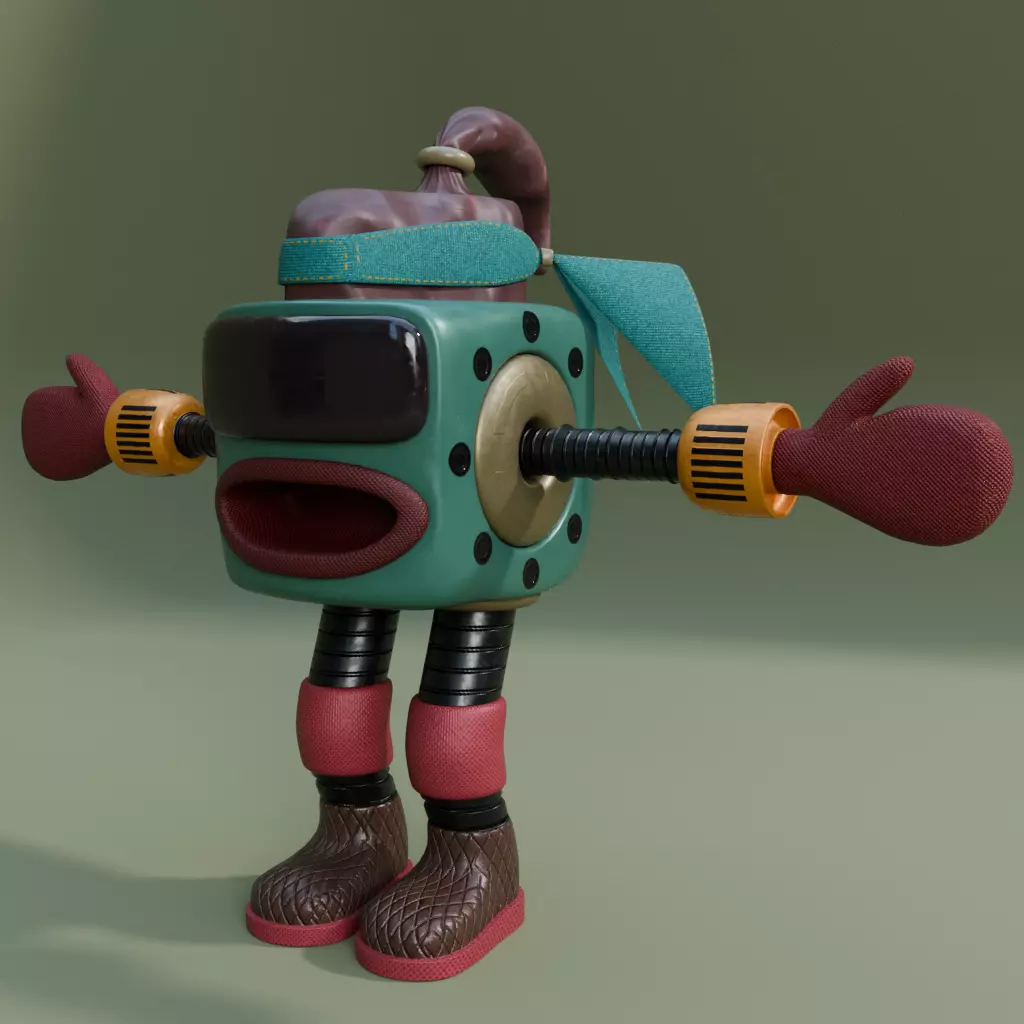 Cube Head Robot Low-poly 3D model_3