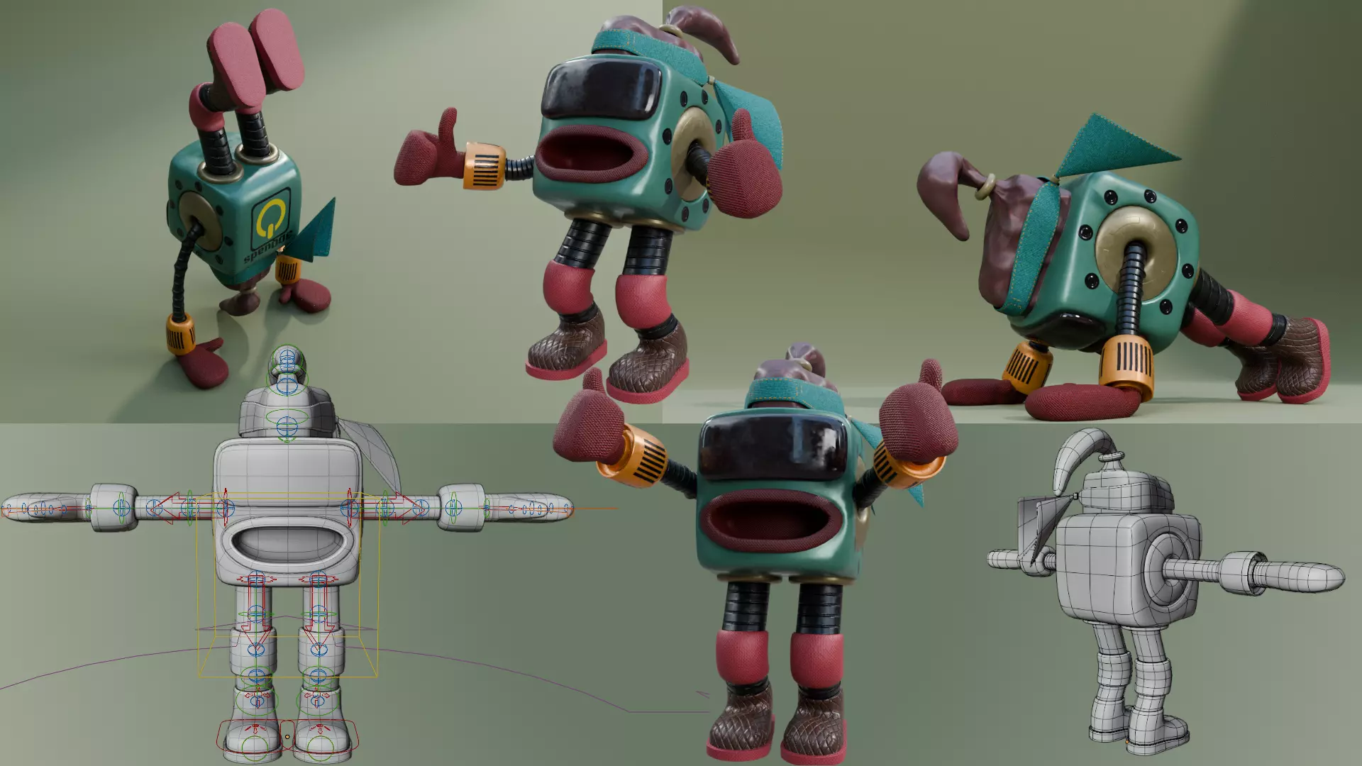 Cube Head Robot Low-poly 3D model_0