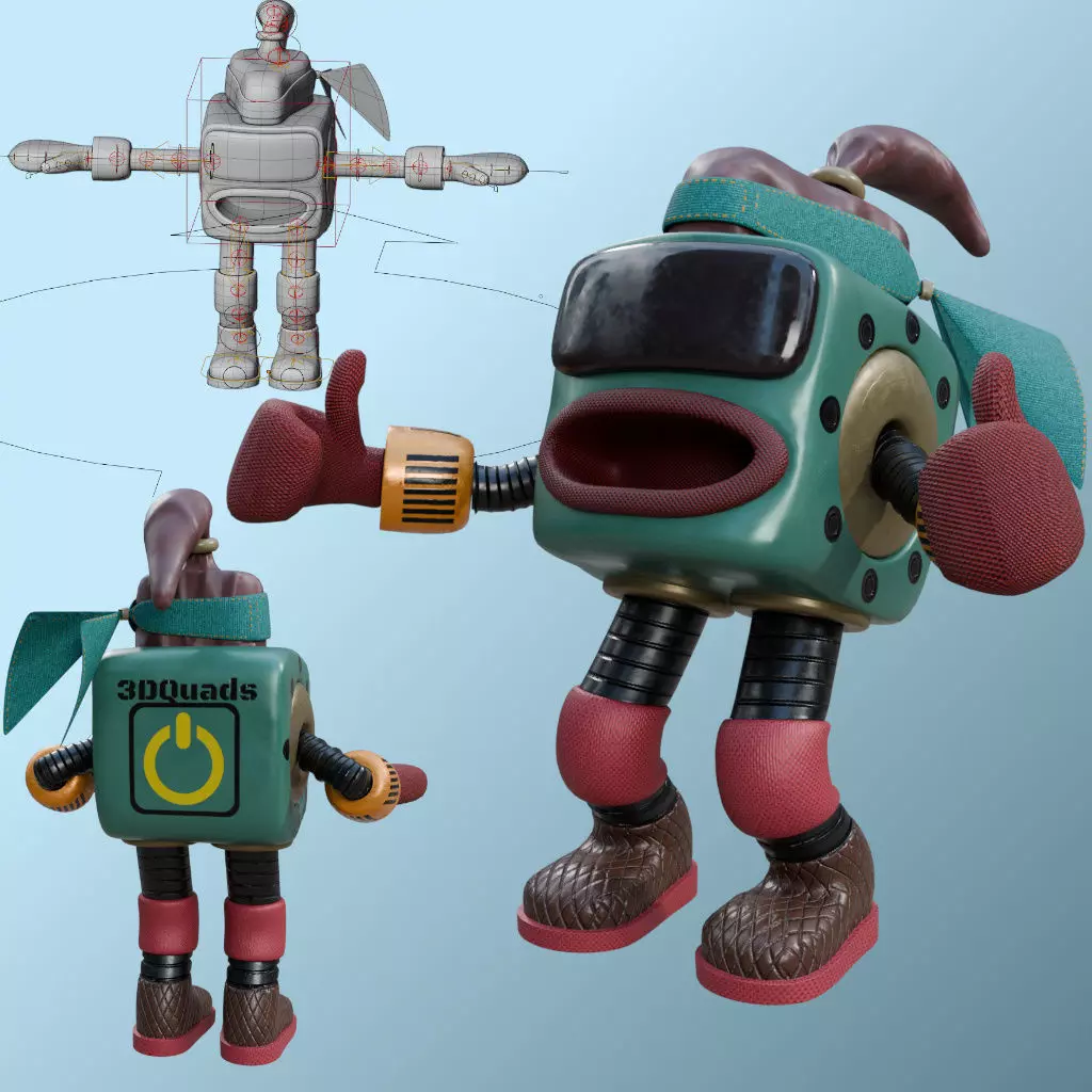Cube Head Robot Low-poly 3D model_2