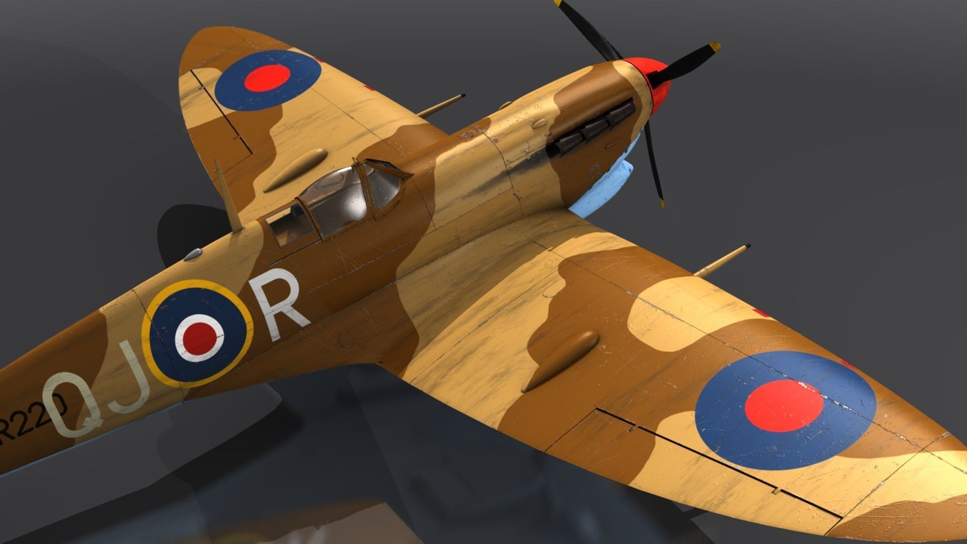 SPITFIRE MK VB TROP 92nd Squadron Low-poly 3D model_9